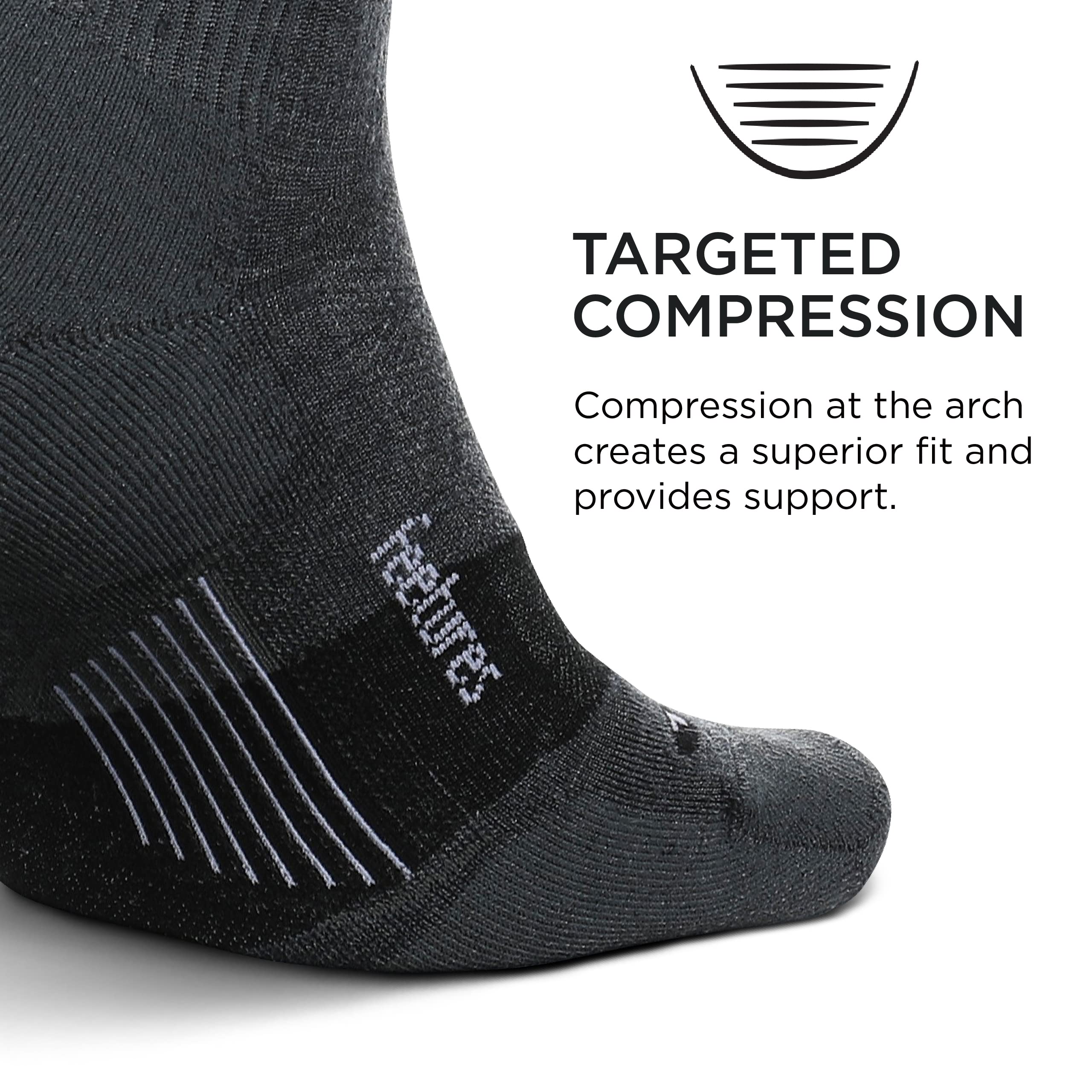 Feetures Merino 10 Cushion Quarter Sock Stripe (1 Pair) Large, Gray