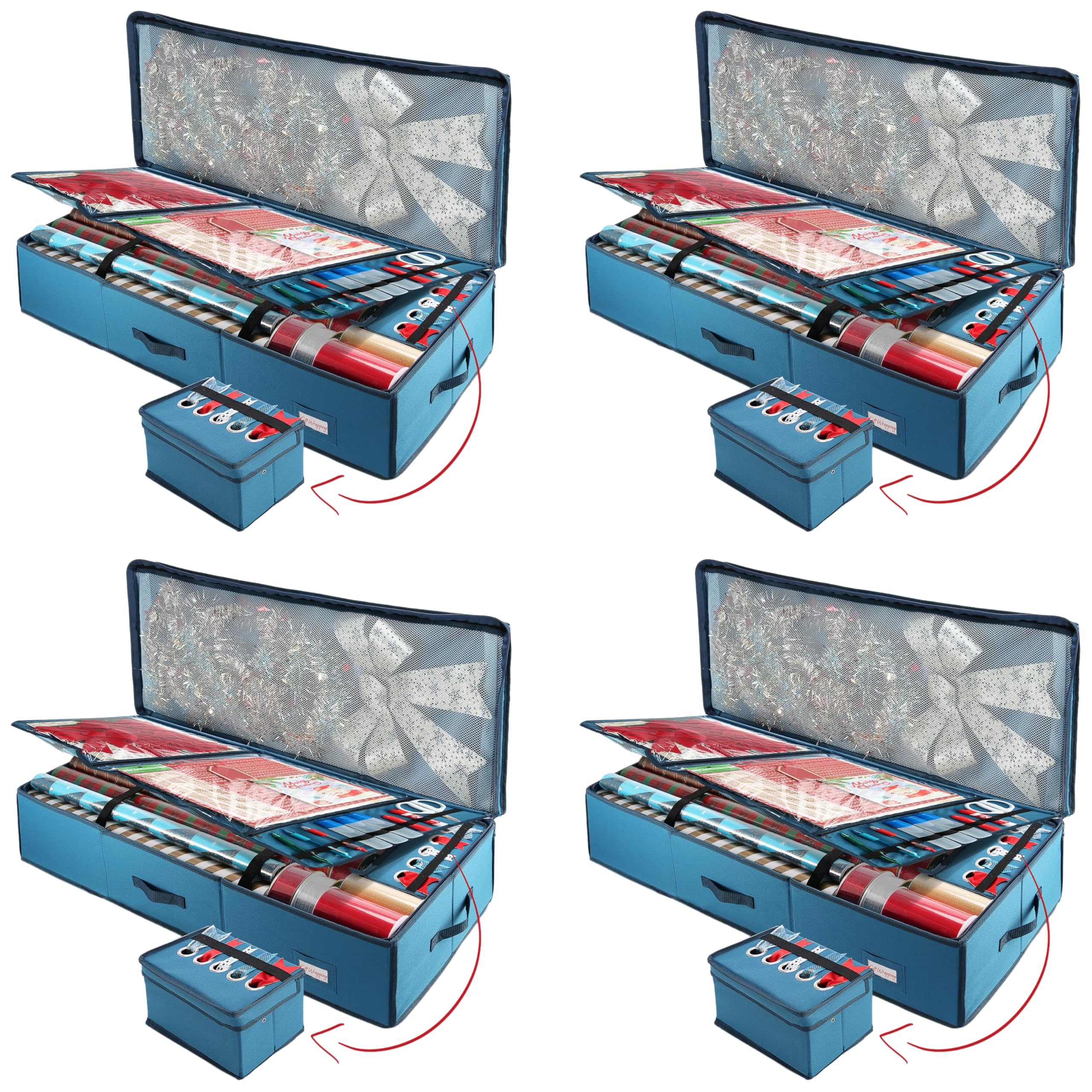 Hearth &amp; Harbor Wrapping Paper Storage Container with Ribbon Storage Organizer - Christmas Storage Bag with Extra Interior Pockets - Gift Wrapping Organizer Storage Fits Up to 26 Rolls of 40" Length