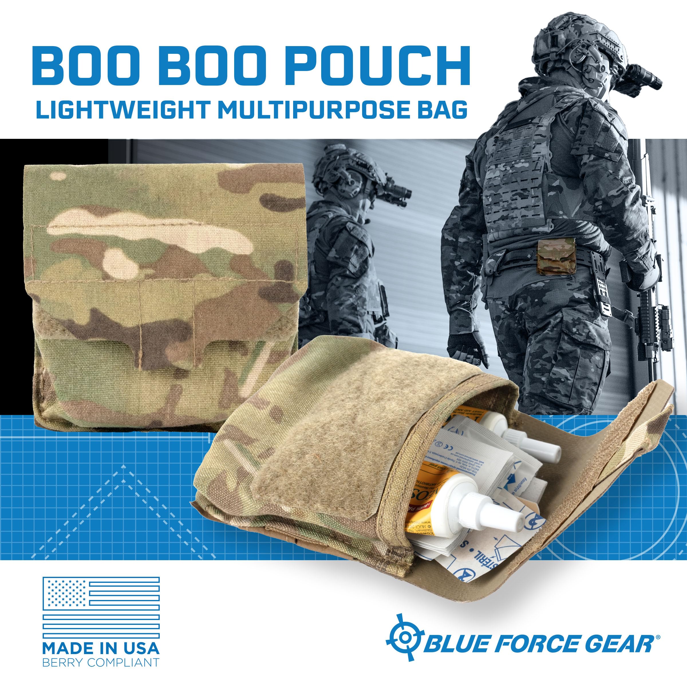 Blue Force Gear Boo Boo Pouch, MOLLE EDC Organizer, 1x4x4 in, Black | Durable and Compact Utility Pouch with BLIP Pull Tab for First Aid, Tools, or Electronics