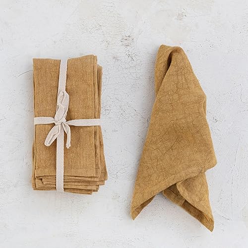 Miniatura 2 de Creative Co-Op Juego de 4 servilletas cuadradas de lino lavado a la piedra de 18 pulgadas, color mostaza, amarillo