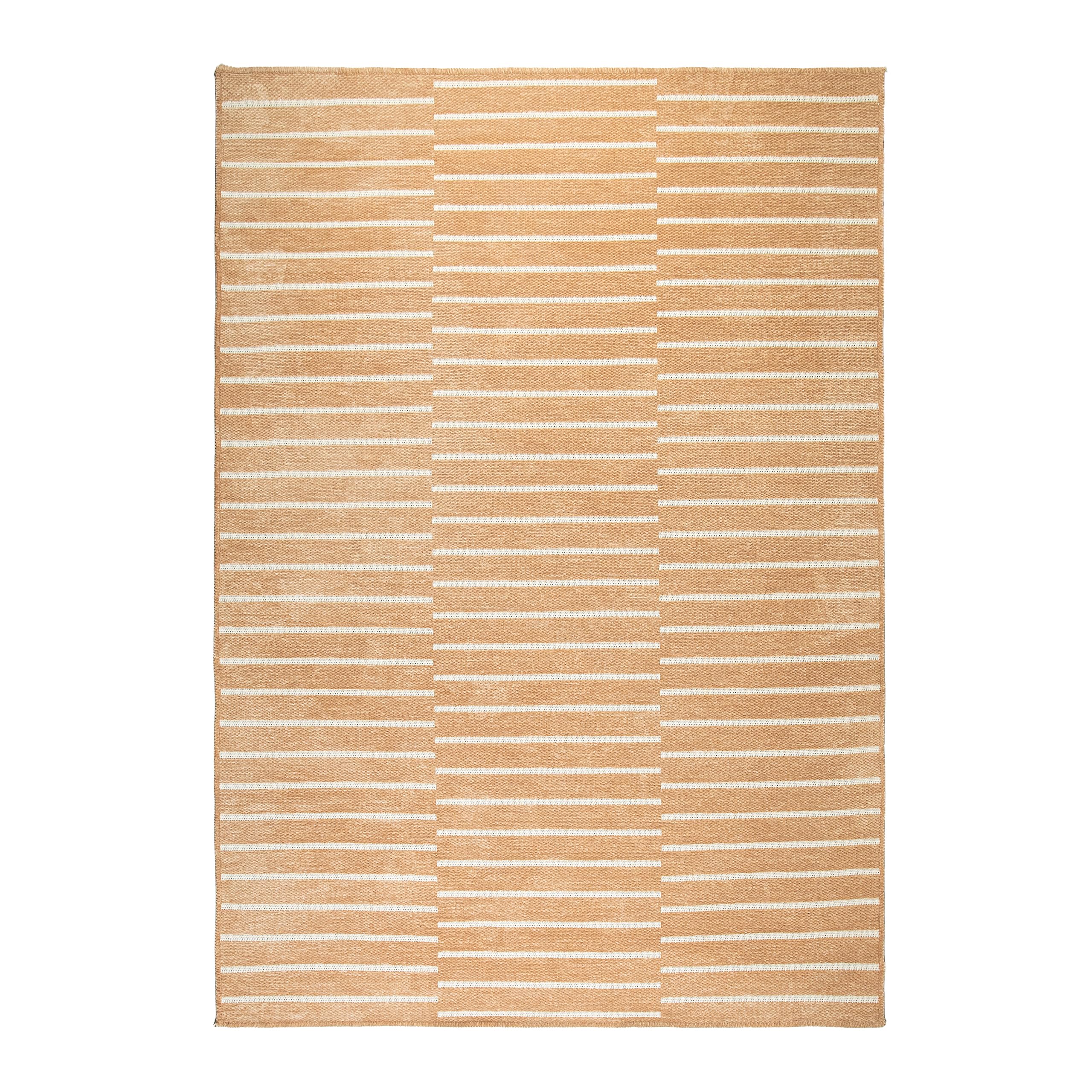 Ocean Home Textile Bej Renk Çizgi Desenli Şönil Halı Kilim 160 x 230 cm