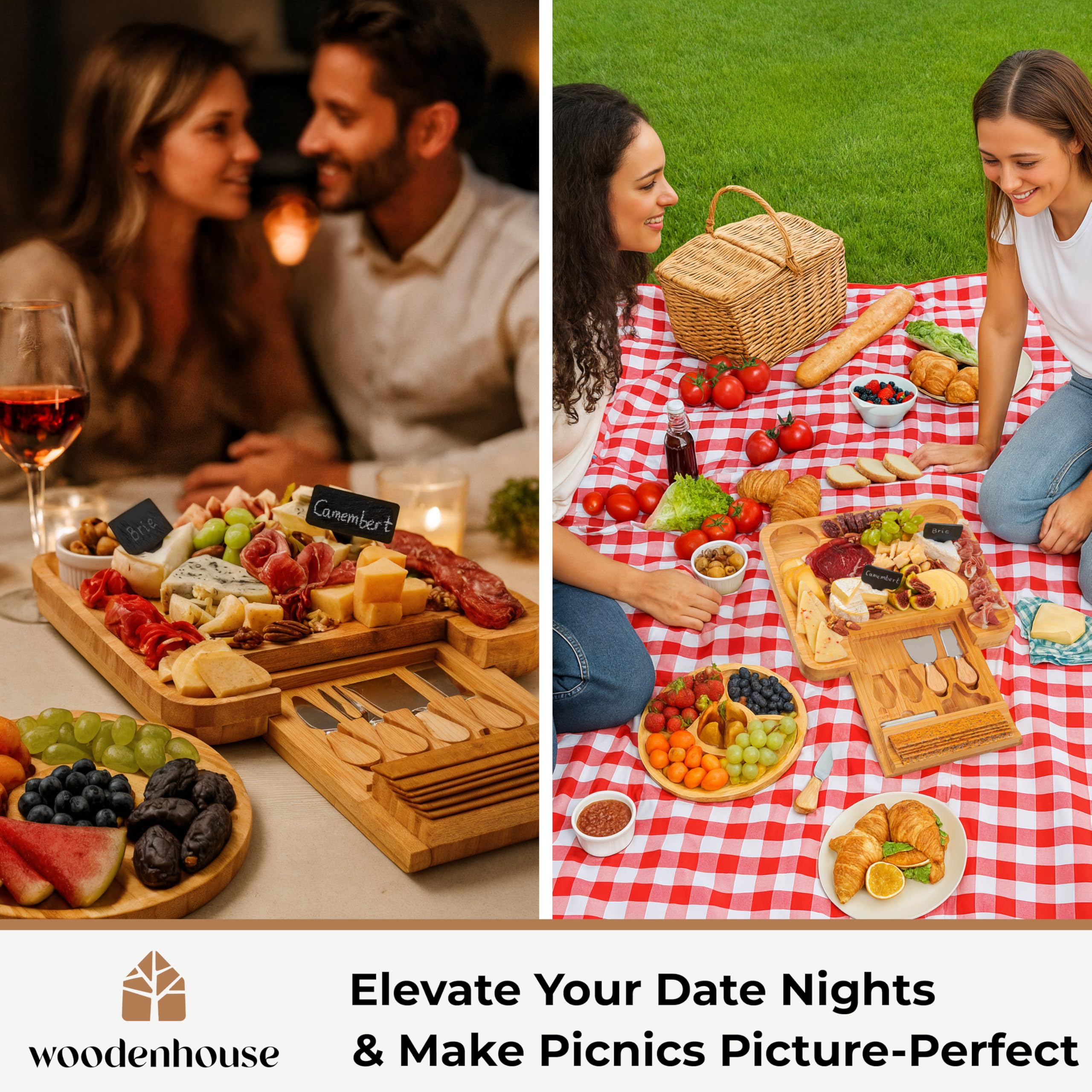 Bamboo Charcuterie Board Set - Gift for Couples -7