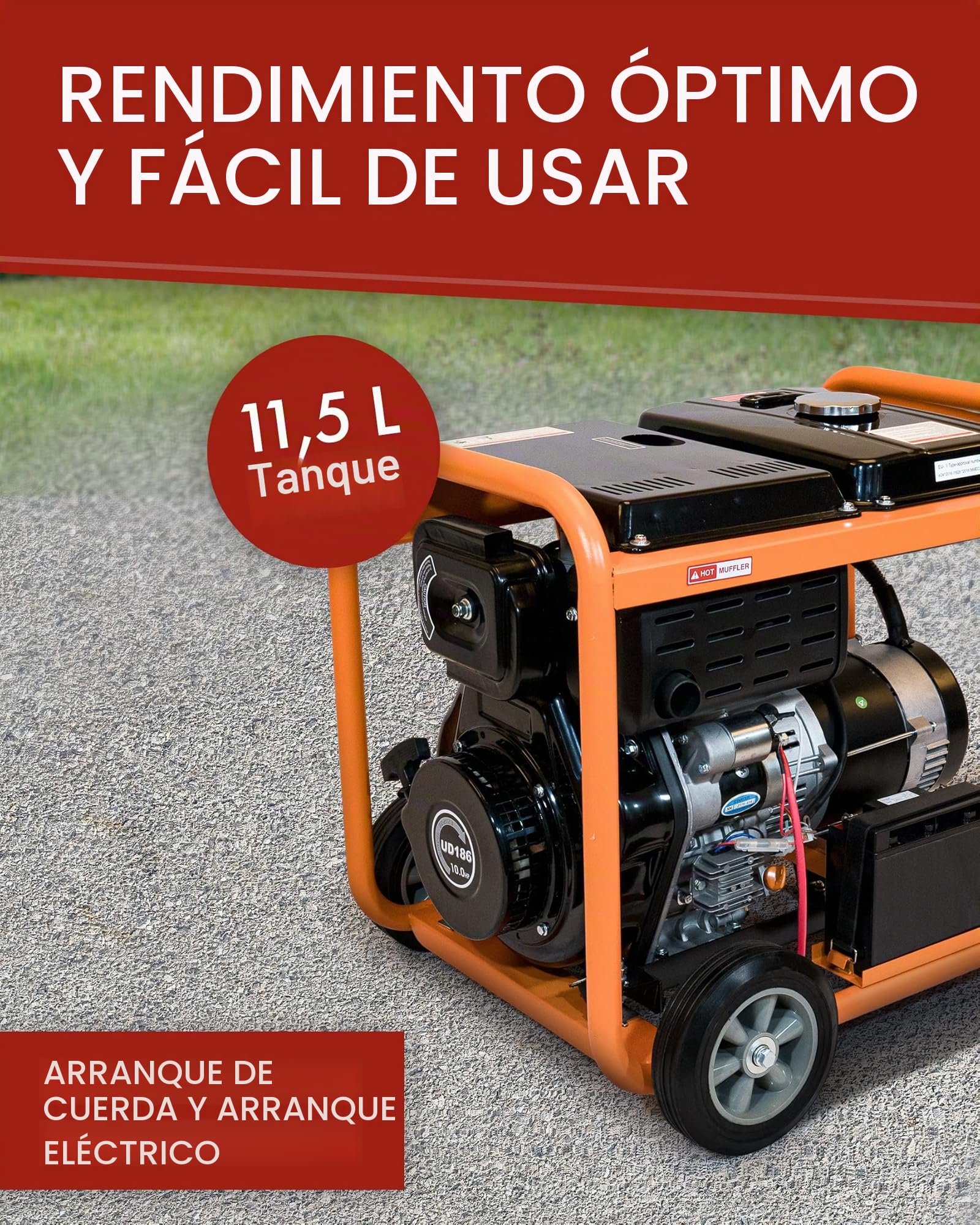 Generador diésel KnappWulf KW5500 con arranque eléctrico, generador de emergencia de 5000 W, incluye batería y protección contra bajo nivel de aceite.