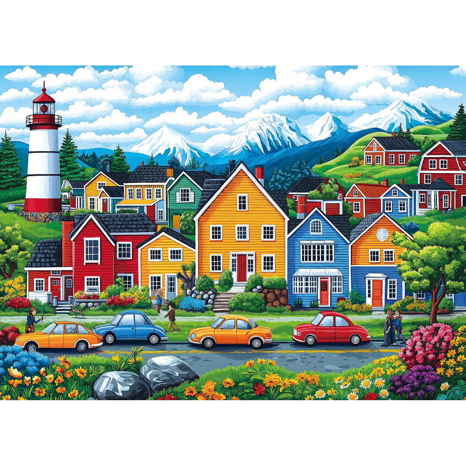 1000 Piece Jigsaw Puzzles for Adults & Seniors - Colorful Coastal Village Lighthouse Puzz…