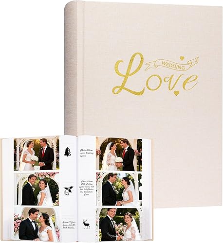Álbum de fotos de boda de 450 bolsillos de 4 x 6 pulgadas con espacio para escribir, libro de fotos horizontal de lino de tapa dura para bodas,