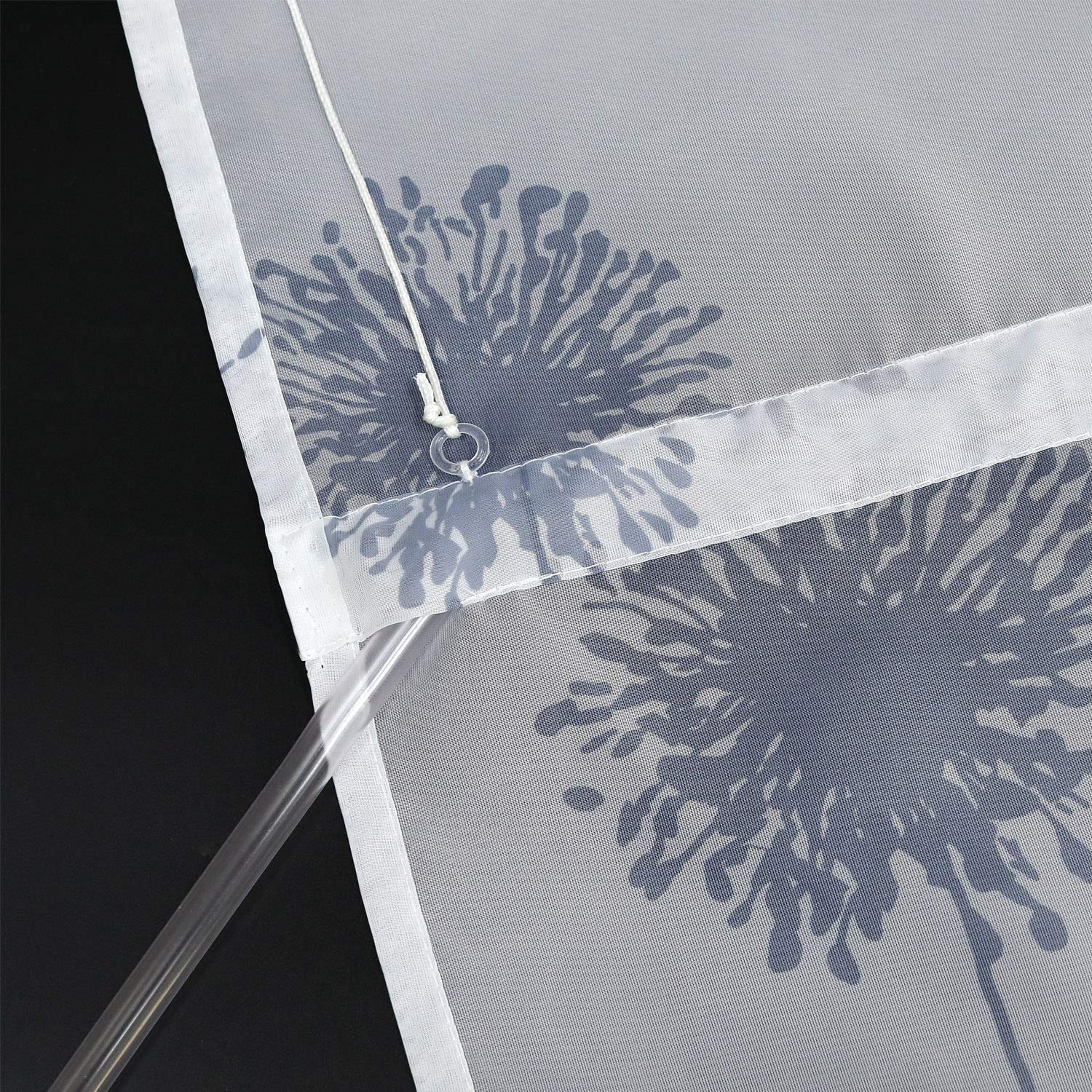 Voile Raffrollo mit Klettband Küche Transparente Raffgardine Bändchenrollo mit Pusteblume Druck Modern Weiß BxH 140x140cm 1 Stück
