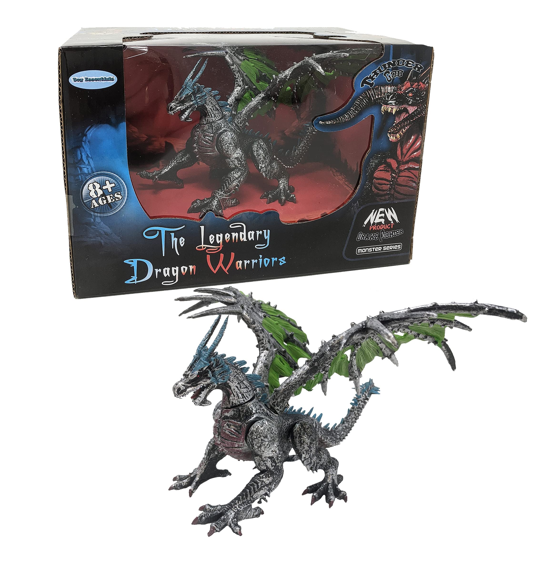 The Legendary Silver Green Winged Dragon Warrior Toy Figurine with