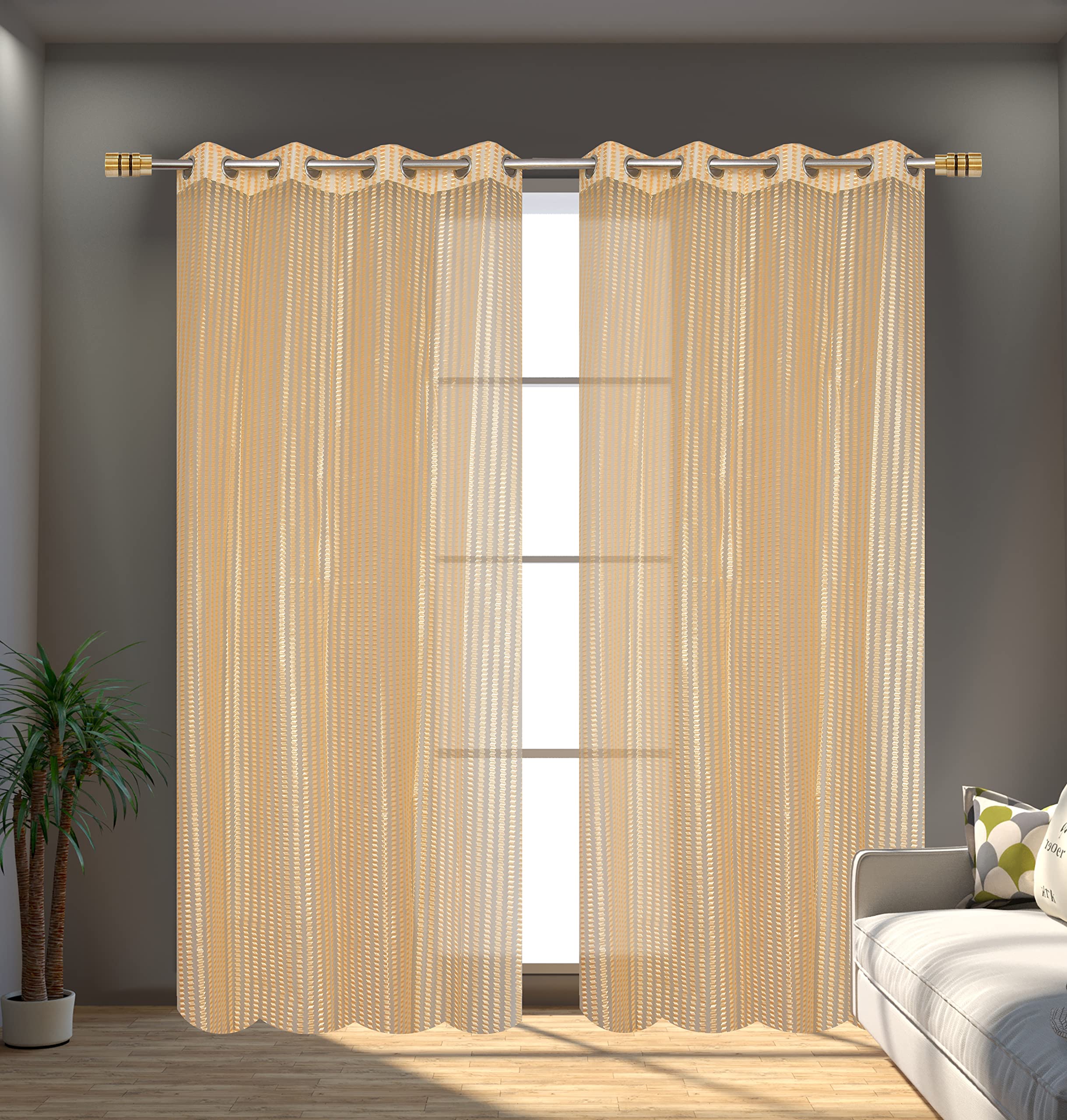 Tissue Net Semi-Transparent Zig Zag Design Sheer Curtain, Pack of 2 pcs (Door - 7 ft, Gold)-image-35