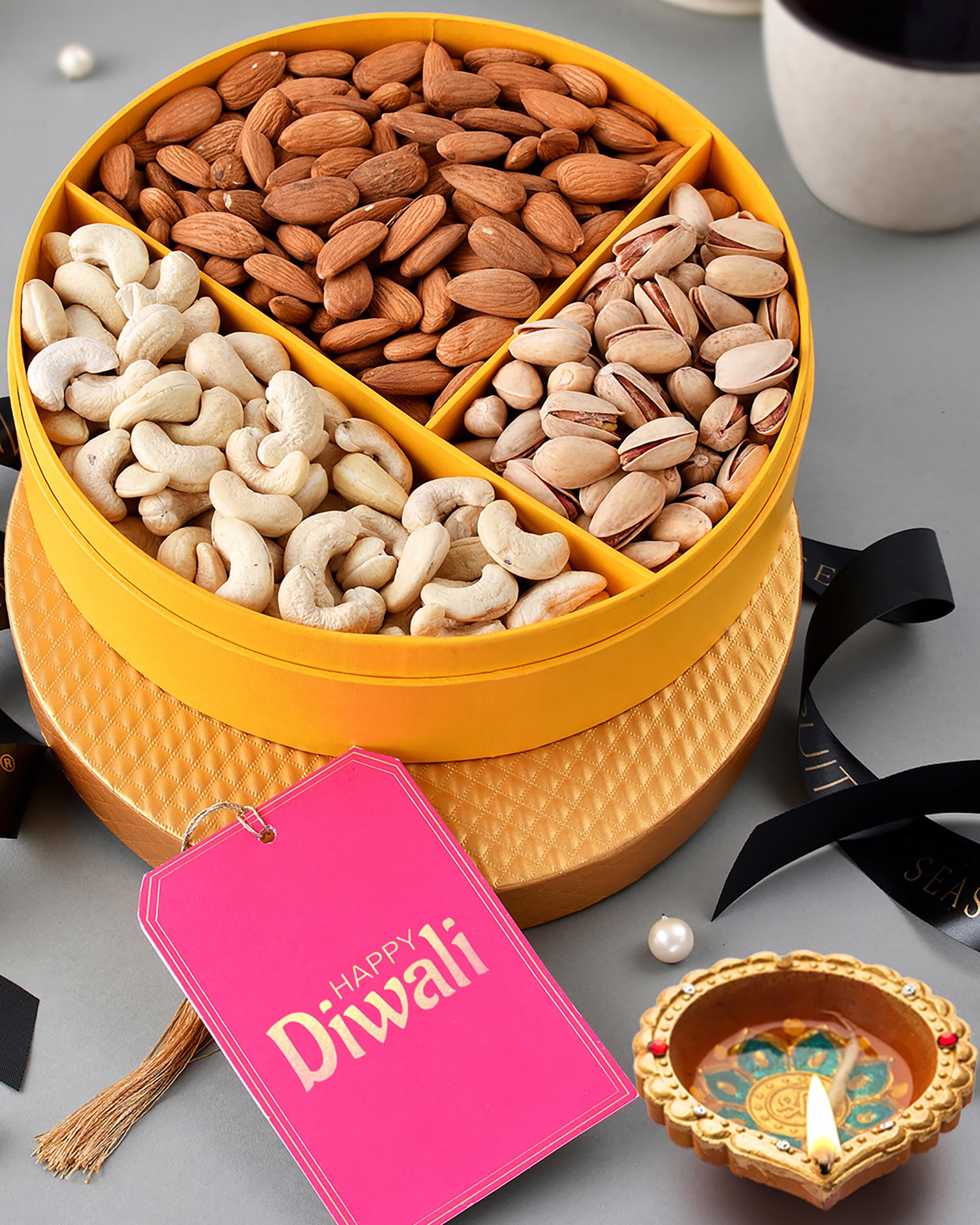 Hyperfoods Diwali Gift Items Diwali Gifts for Employees Diwali Dryfruit Gift Combo Pack of 3 Diwali Dry Fruits Gift Hamper Golden Round Box Cashew Almond Pista Corporate Gifts Diwali Gifts for Family (B0CJ2NJXDS) Amazon Price History, Amazon Price Tracker