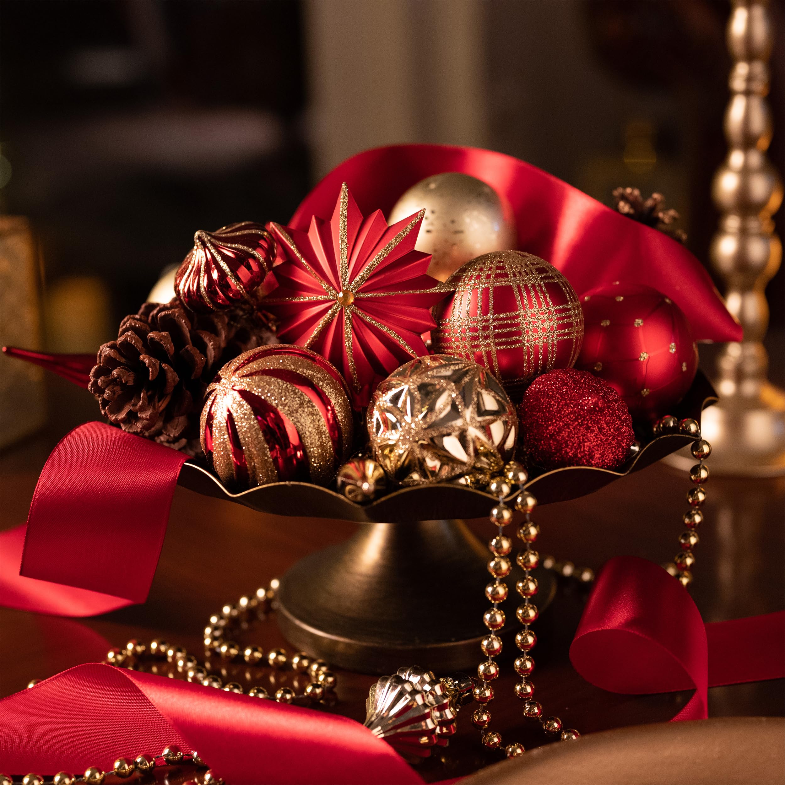 Valery Madelyn Weihnachtskugeln 70 Stück Kunststoff Christbaumkugeln,Christbaumschmuck hängend Glänzend Glitzernd Matt Weihnachtsbaumschmuck Dekoration Thema Rot Gold(L)