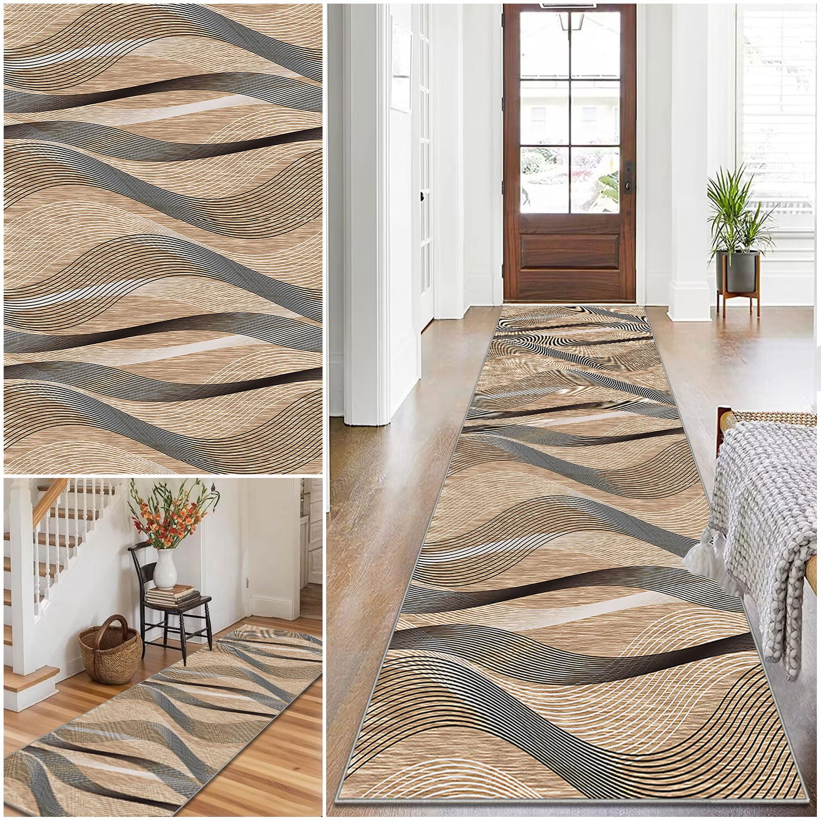 Flurteppich Läufer Lang, Teppich Läufer für Küche, 100 x 600 cm rutschfest Läufer Flur Langer Läufer Teppich Waschbar Schlafzimmer Läufer Küchen Teppiche für Wohnzimmer Büro Korridor, Flur Teppich