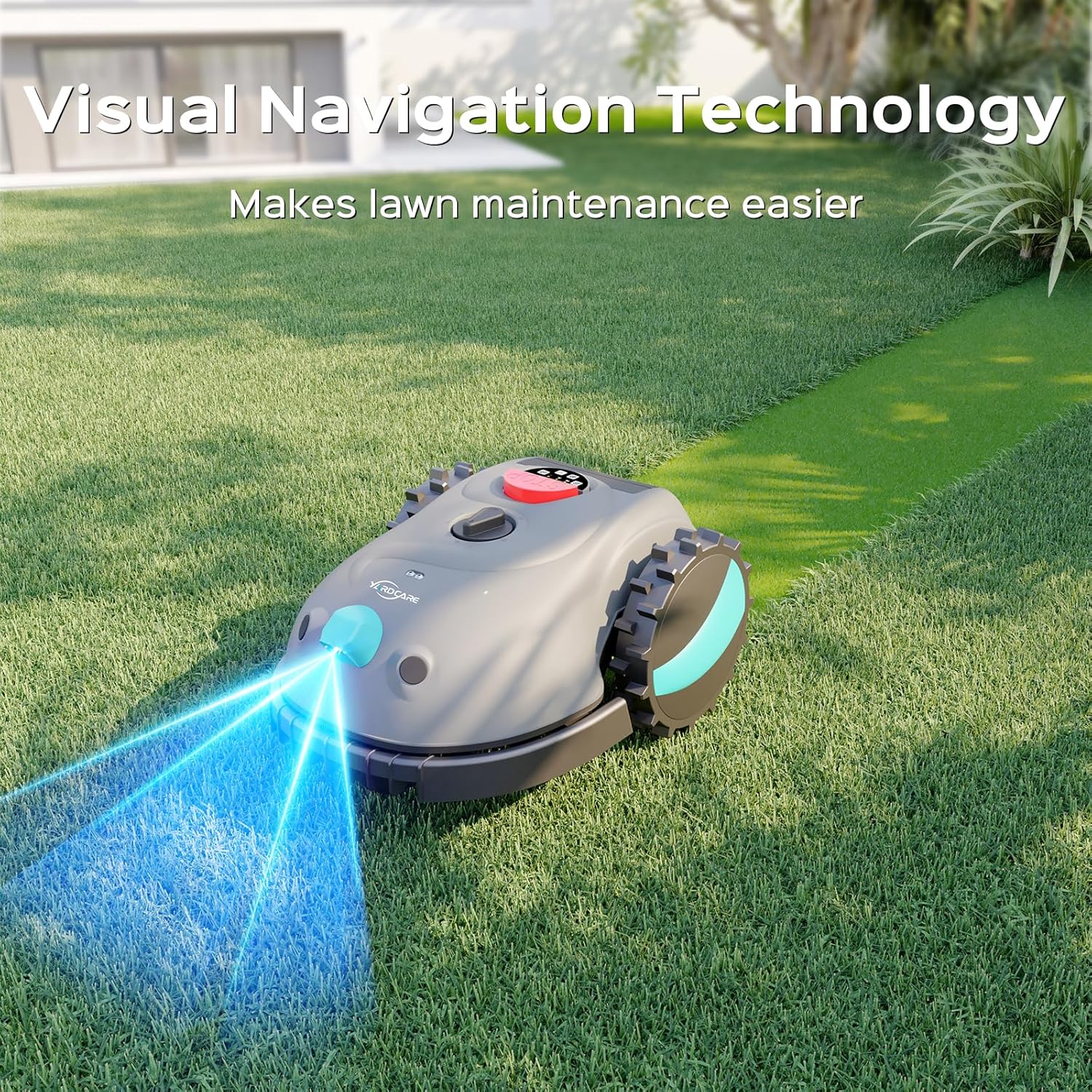 YARDCARE V100 Robotic Lawn Mower, HD Visual Navigation, Smart Obstacle Avoidance & Precision Collision Sensors, Adjustable Cutting Height, Quiet Operation, Ideal for Small Lawns up to 1,600 sq ft