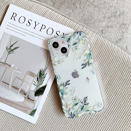Miniatura 6 de Funda diseñada para iPhone 14, para niñas y mujeres, ajuste delgado, transparente, lindo árbol verde, hojas de otoño, flores vintage, patrón floral,