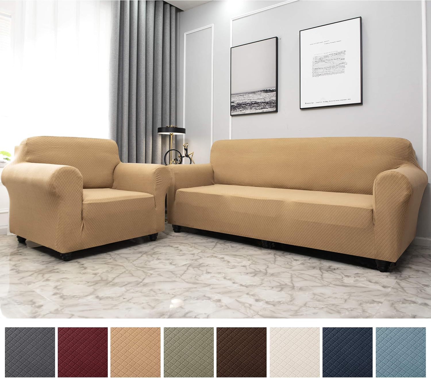 OBYTEX Stretch Sofa Cover 4 Seat Spandex Upgrade Pattern Couch Covers Dog Cat Pet Slipcovers Furniture Protectors，Machine Washable (Taupe, Medium)