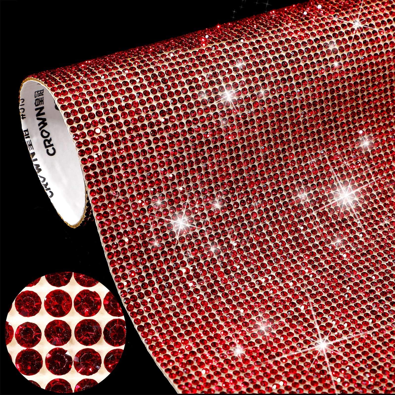 Outus 12000 Pieces Bling Bling Rhinestone Sheet Rhinestones Sticker DIY Car Decoration Sticker Self Adhesive Glitter Rhinestones Crystal Gem Stickers for Car Decoration, 9.4 x 7.9 Inch (Dark Red)