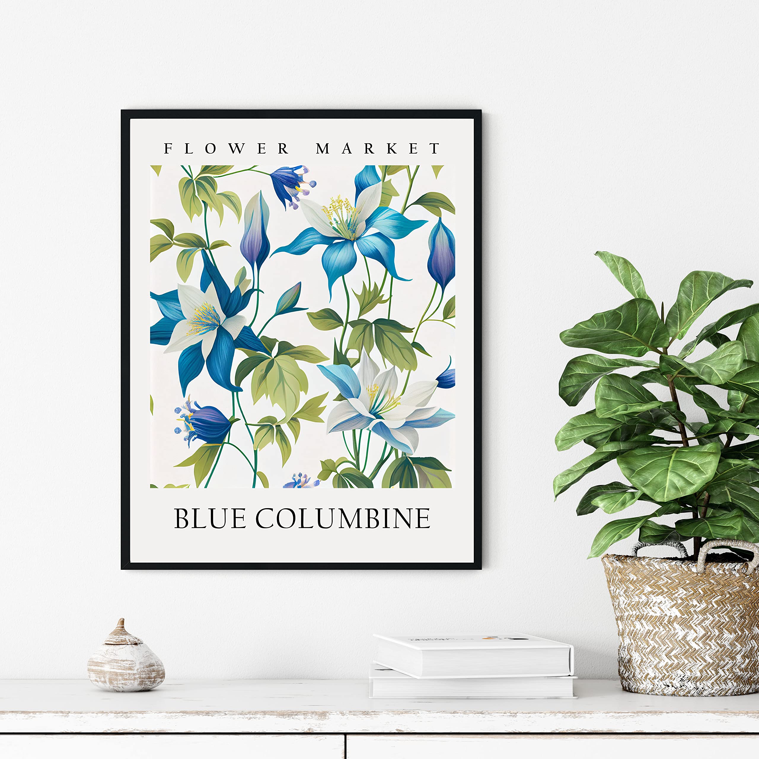 Amazon.com: HomeArtPrint Blue Columbine Art Print, Flower Market