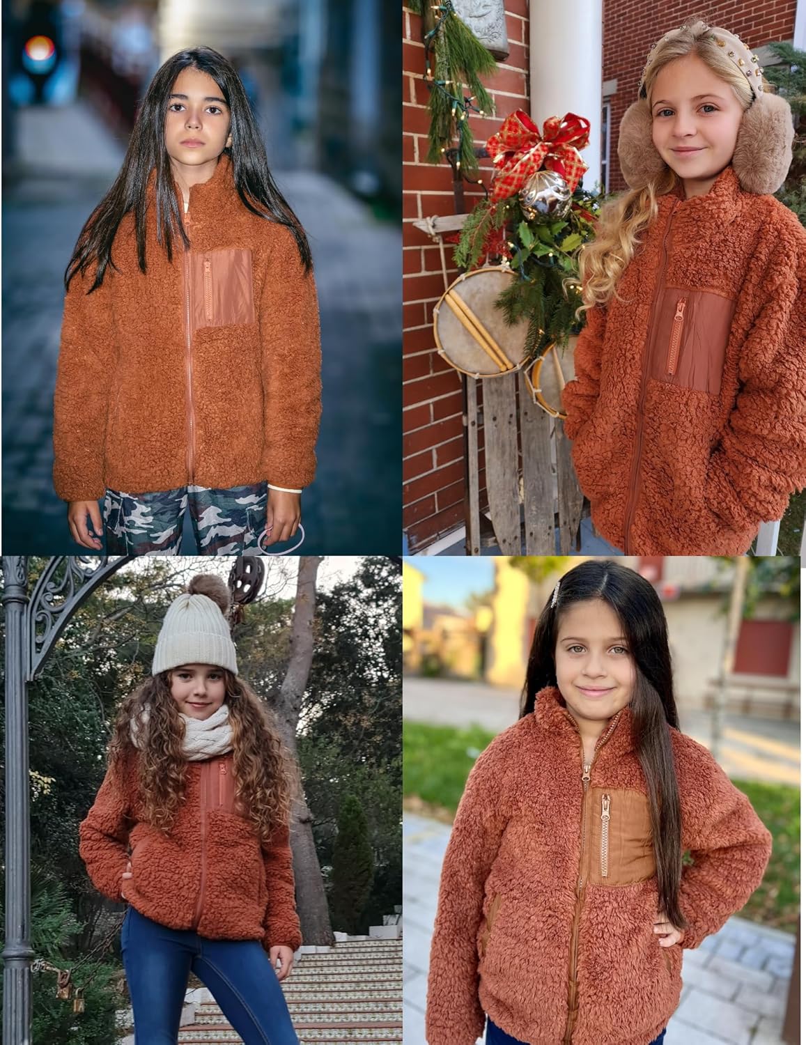 Arshiner Girls Fleece Jacket Sherpa Fall Winter Full Zip Fuzzy Coat Outwear with Pockets - Image 6