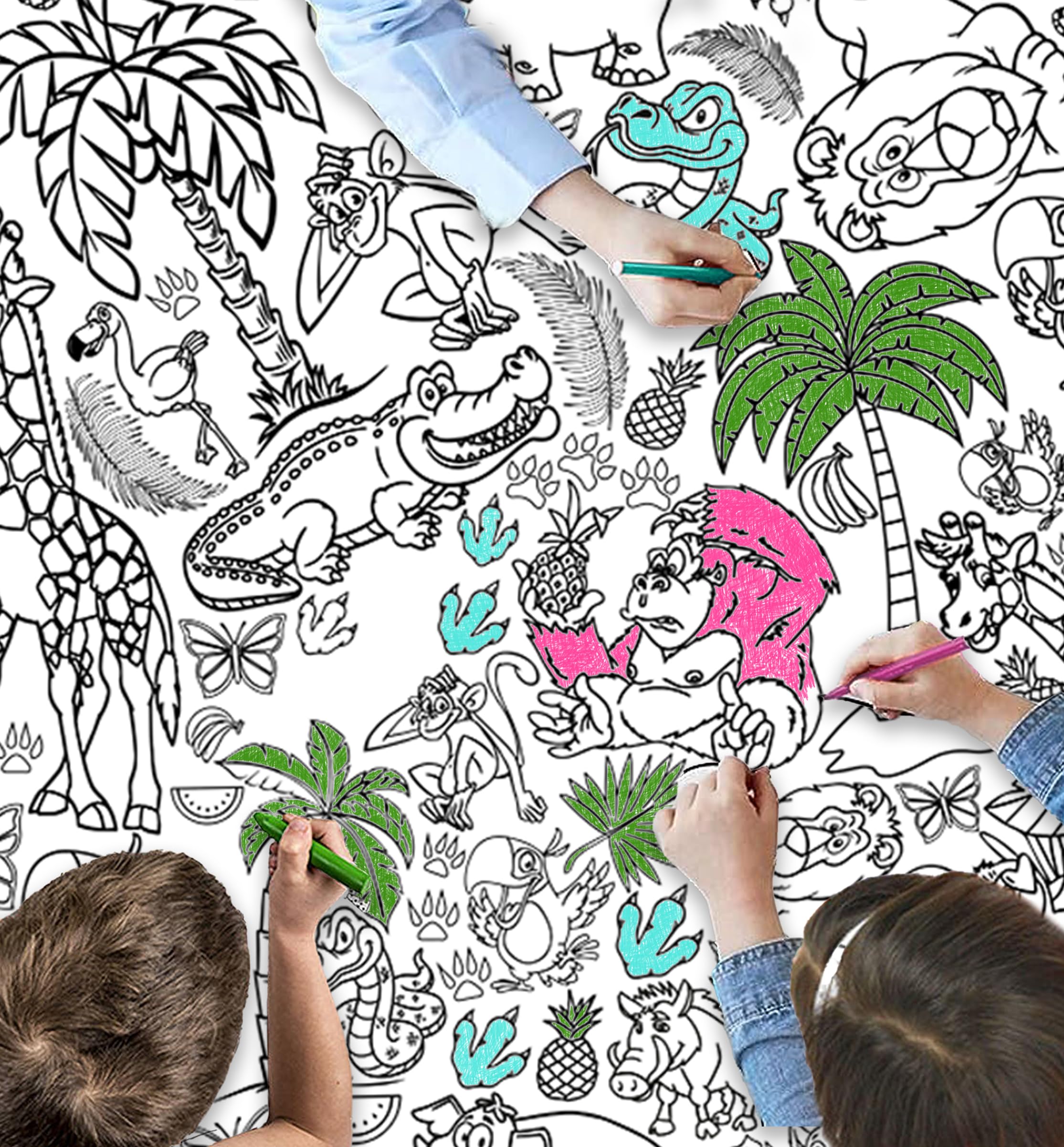 Splat Planet Safari Giant Colour-In Table Cloth for Kids Large safari colouring activity and party table cover. 240 x 120 cm