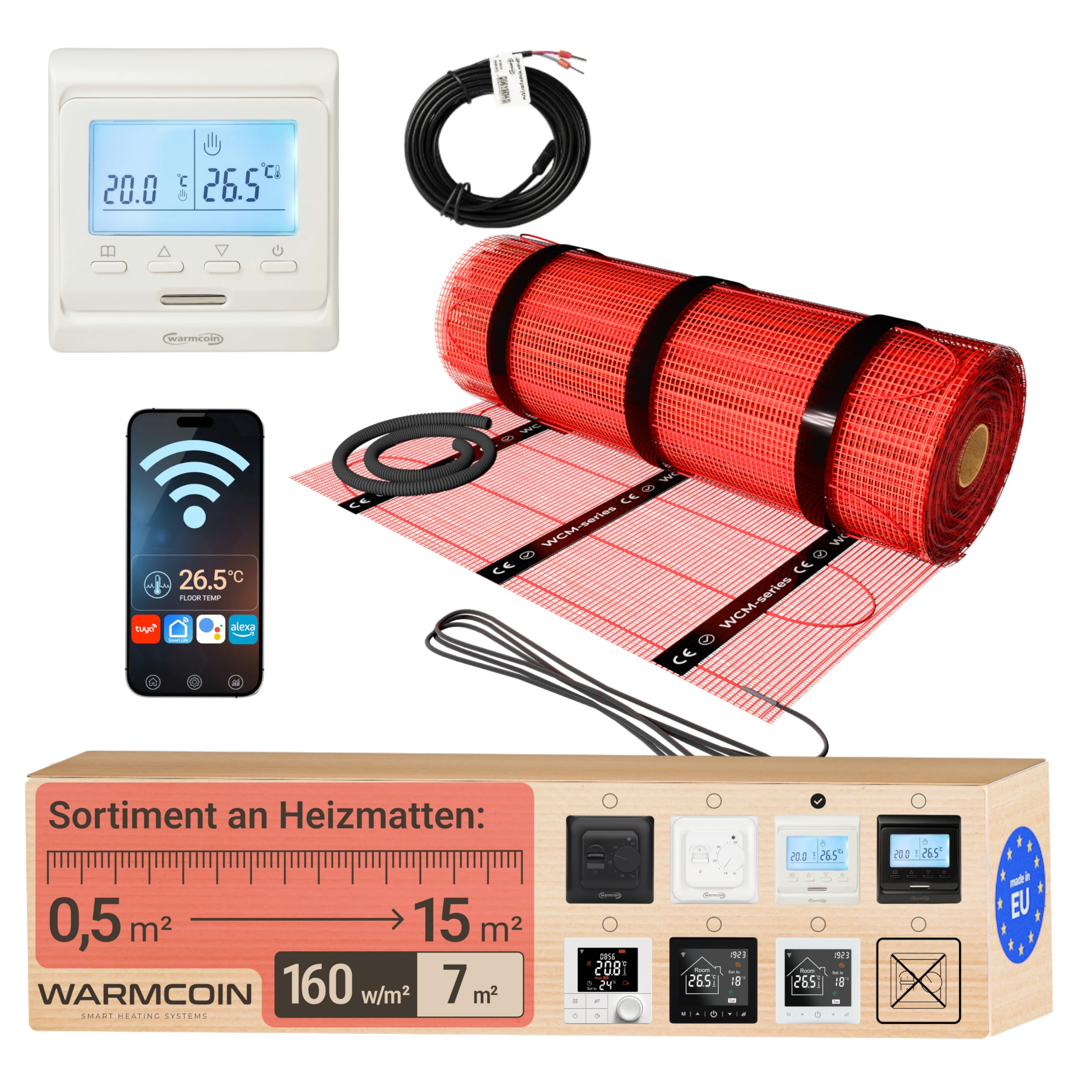 160W/m² 7,0m² Suelo Radiante WiFi – Termostato W51 Blanco – Control Smart Fácil e Intuitivo para Casa Conectada