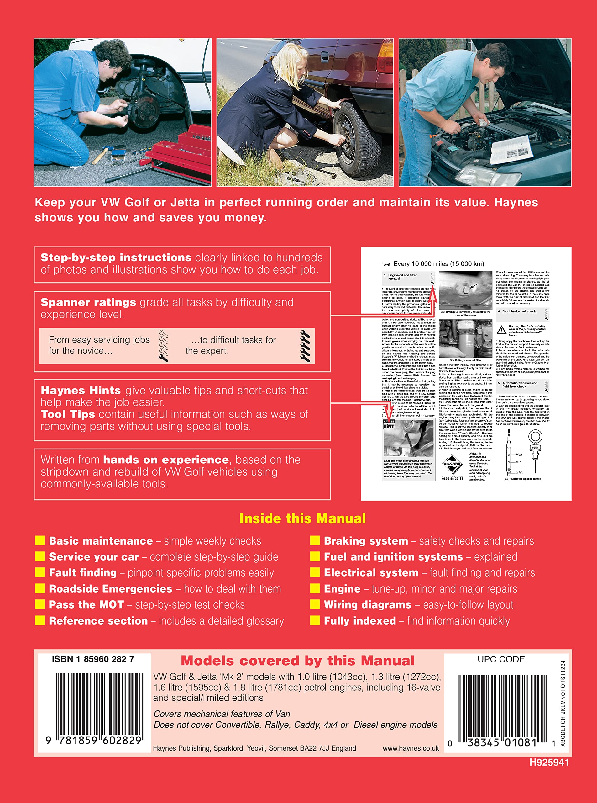 VW Golf & Jetta Mk 2 Petrol (Mar 84 - Feb 92) Haynes Repair Manual
