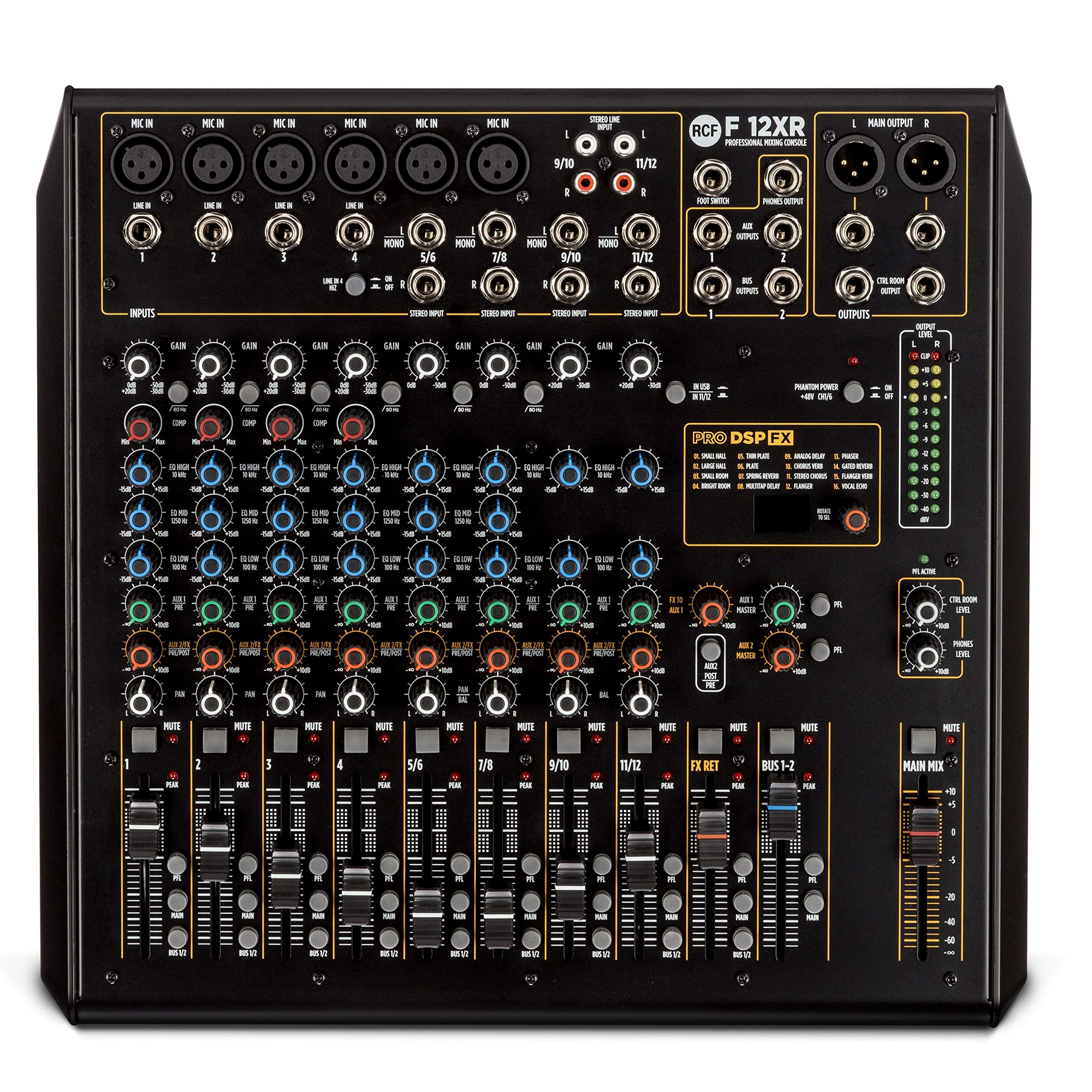 RCF F 12XR - Mixer Professionale a 12 Canali con porta USB e Multi FX e con Registrazione, Nero