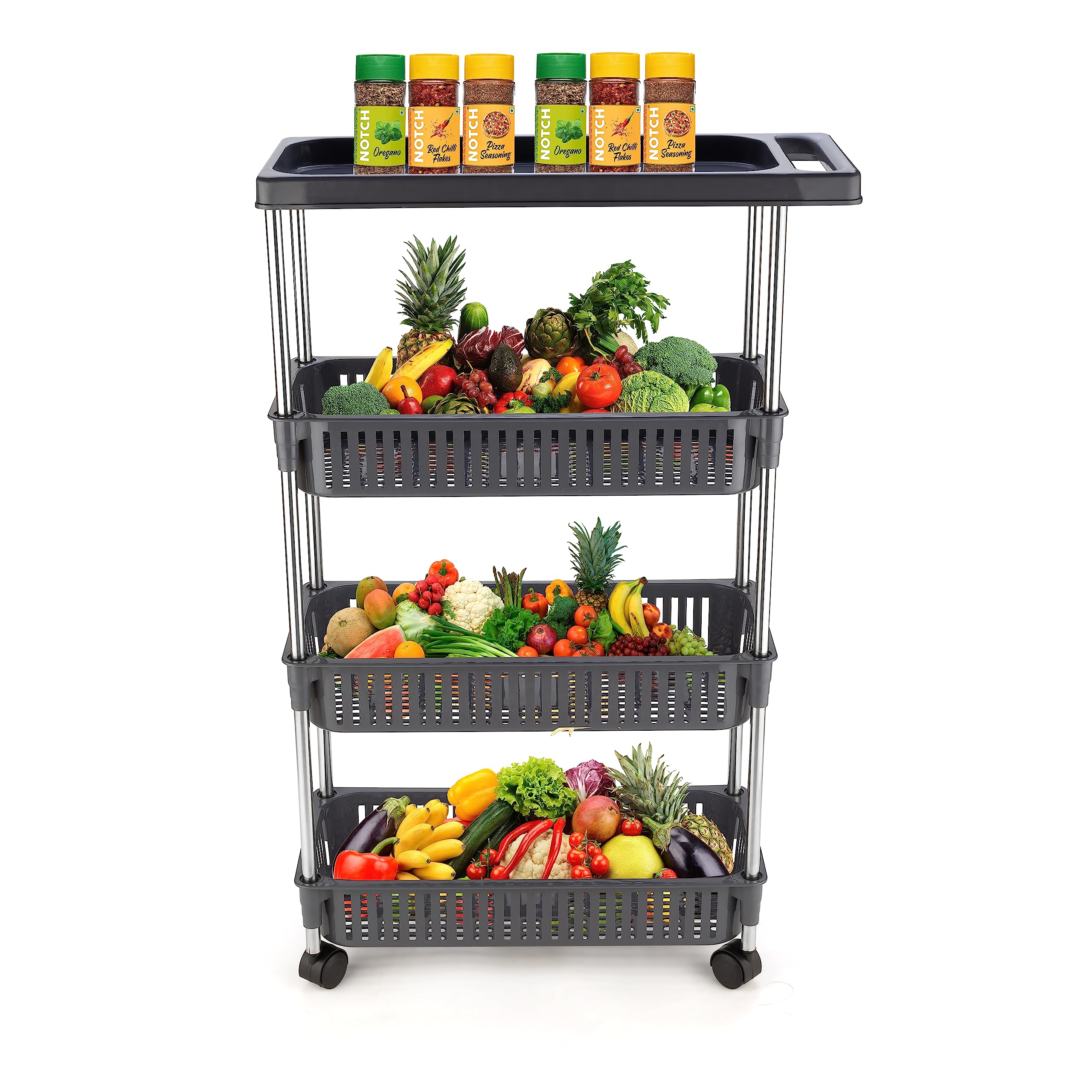 Morbrix 4 Layer Kitchen Storage Slim Trolley with Wheel and Handle, Rolling Utility Cart/Rack, Plastic and Stainless Steel Pipe Storage Organizer Cart for Kitchen, Household, Workshop (Grey) (B0CBM4J7DN) Amazon Price History, Amazon Price Tracker