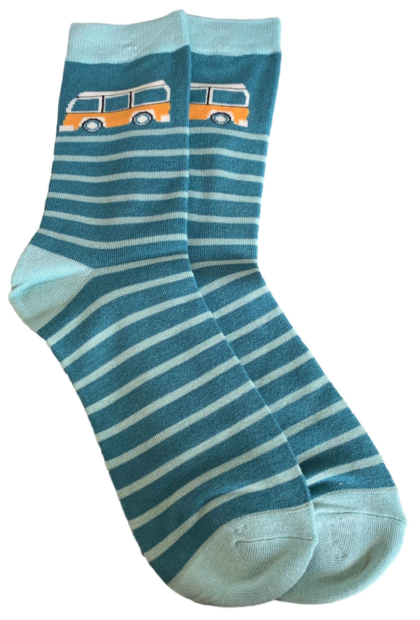Purple Possum Men's Teal Purple Possum® Socks Camper Van Pattern Novelty Fun Striped Bamboo Cotton Blend Uk Shoe Size 8-12 Camper Van Stripes (Teal)