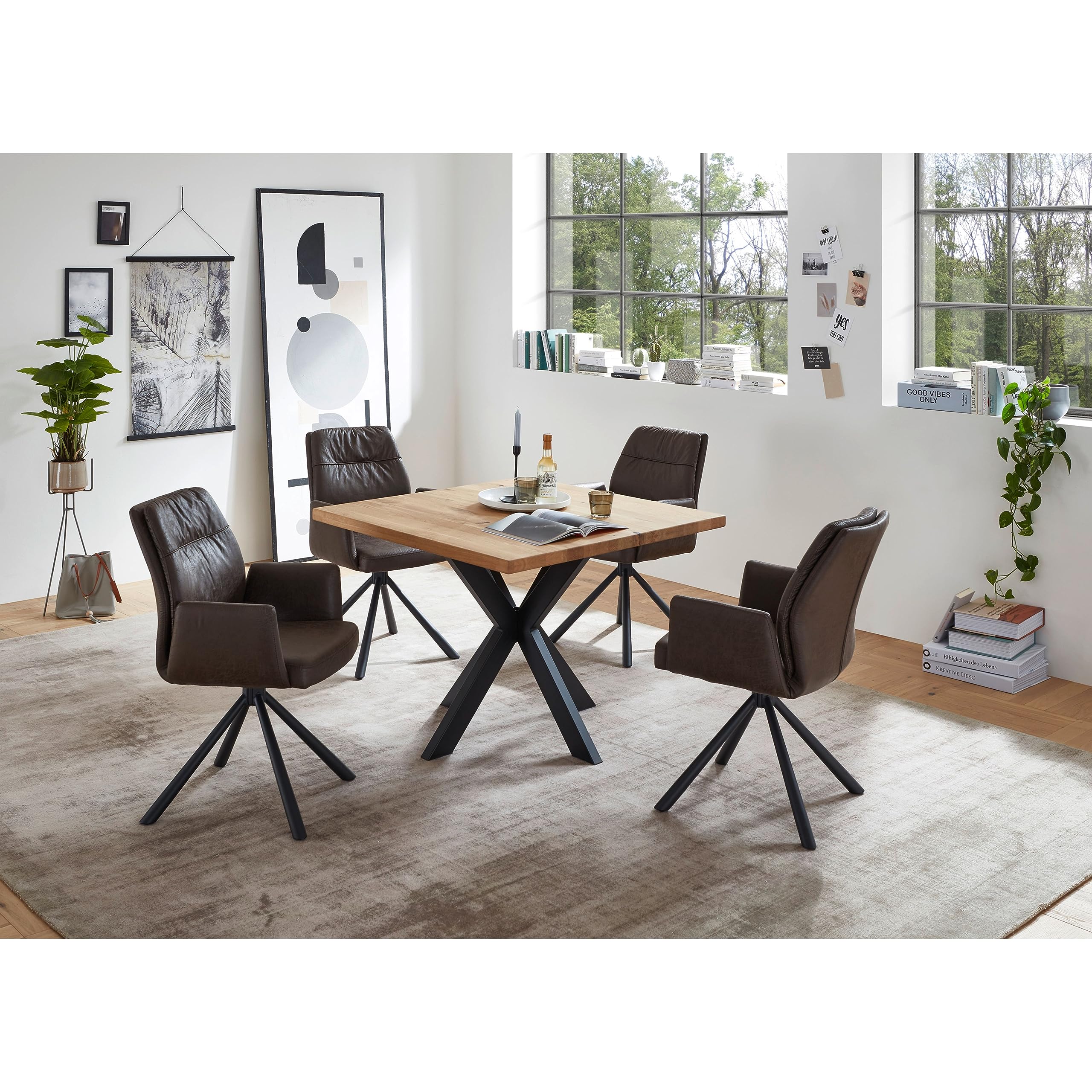 Micky Esstisch Massivholz Eiche - Quadratischer Esszimmertisch mit sternförmigem Metallgestell für Ihr Esszimmer - 100 x 76 x 100 cm (B/H/T)