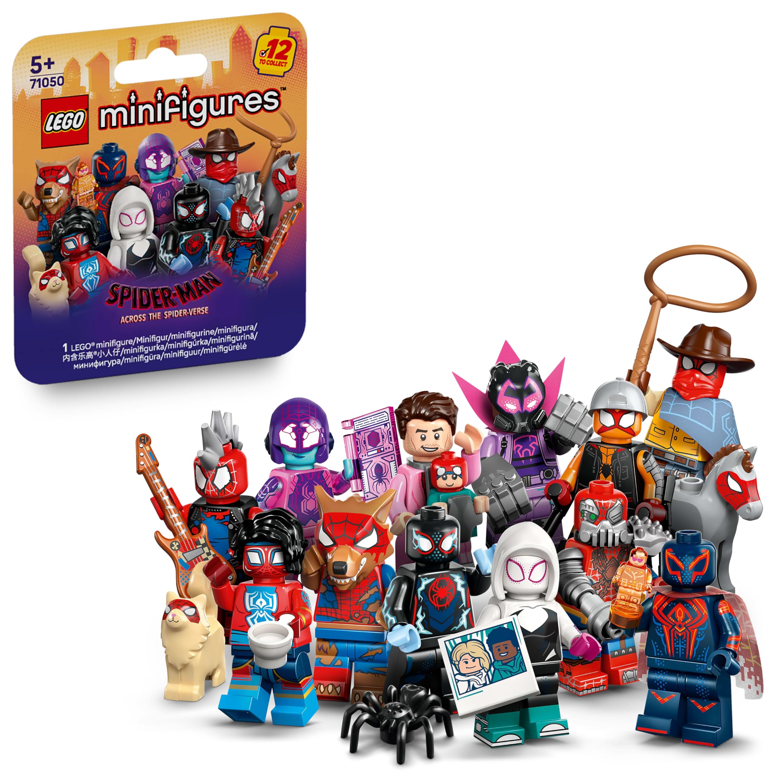 LEGO Minifigures Spider-Man: Across the Spider-Verse - Get 1 of 12 Collectible Toys with Accessories - Gift for 5+ Year Old Boys & Girls - Mystery Box - 71050 Pack of 1 LEGO Minifigure Spider-Man: Across the SpiderVerse