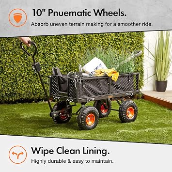 VonHaus Garden Cart – Trolley, Trailer, Truck, Utility Wagon with Wipe Clean Lining, Mesh Panels, Steel Frame, 350kg Weight Capacity – Heavy Duty for Outdoors, Festivals, Tools, Plants, Logs, Camping