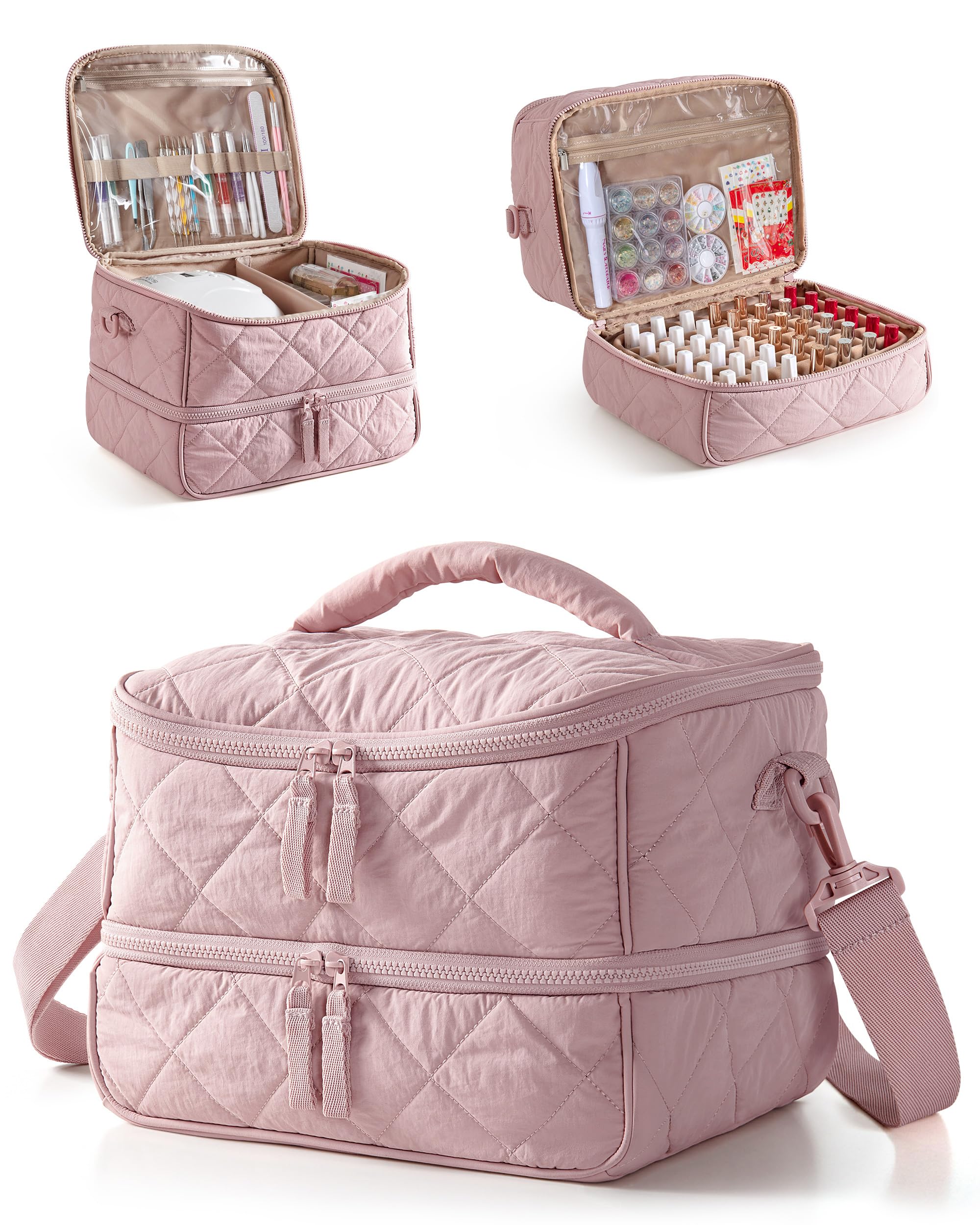 Marscamd Quilted Nail Polish Organizer Bag Holds 42 Bottles and Nail Lamp