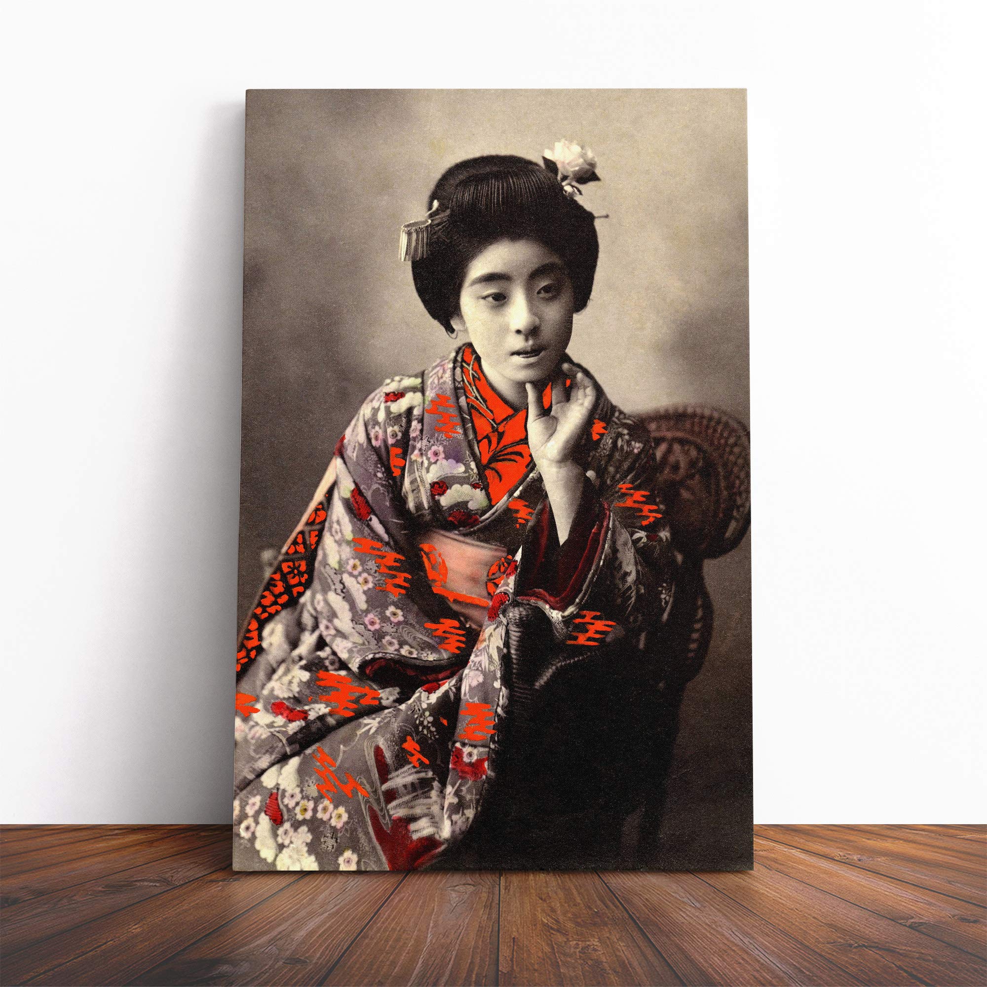 Oriental Japanese Geisha Girl (3) Canvas Print | Gallery Wrapped 30mm Frame Wall Art | 20x14 inches | Ready to Hang | Asian People Picture | Living Room Bedroom Lounge Office