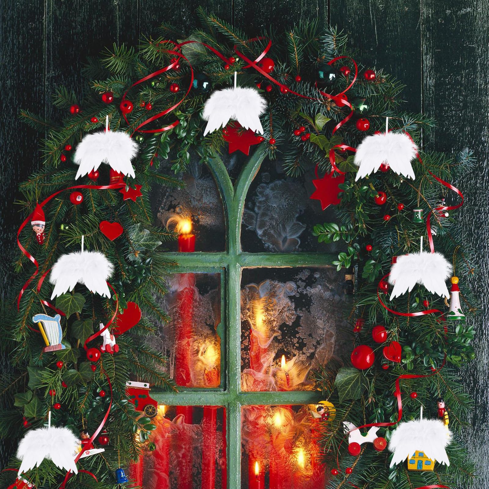 Didiseaon 144 Piezas Colgante de Alas de Ángel Navideñas Blanco, Ligero