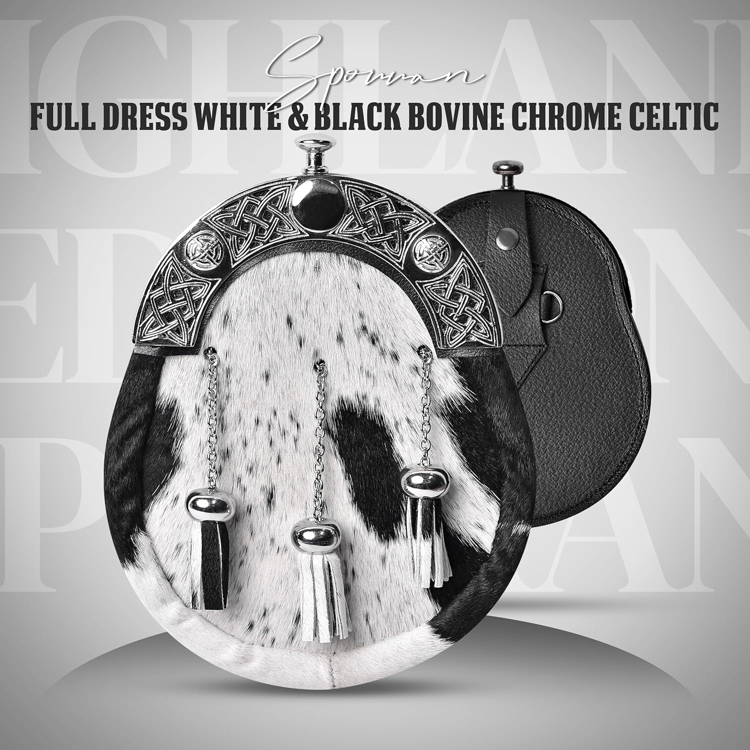 HIGHLAND REDSTONE Sporran Kilt for Men Premium Leather Quality Scottish Bovine Sporran with Chain Belt Kilt Accessories