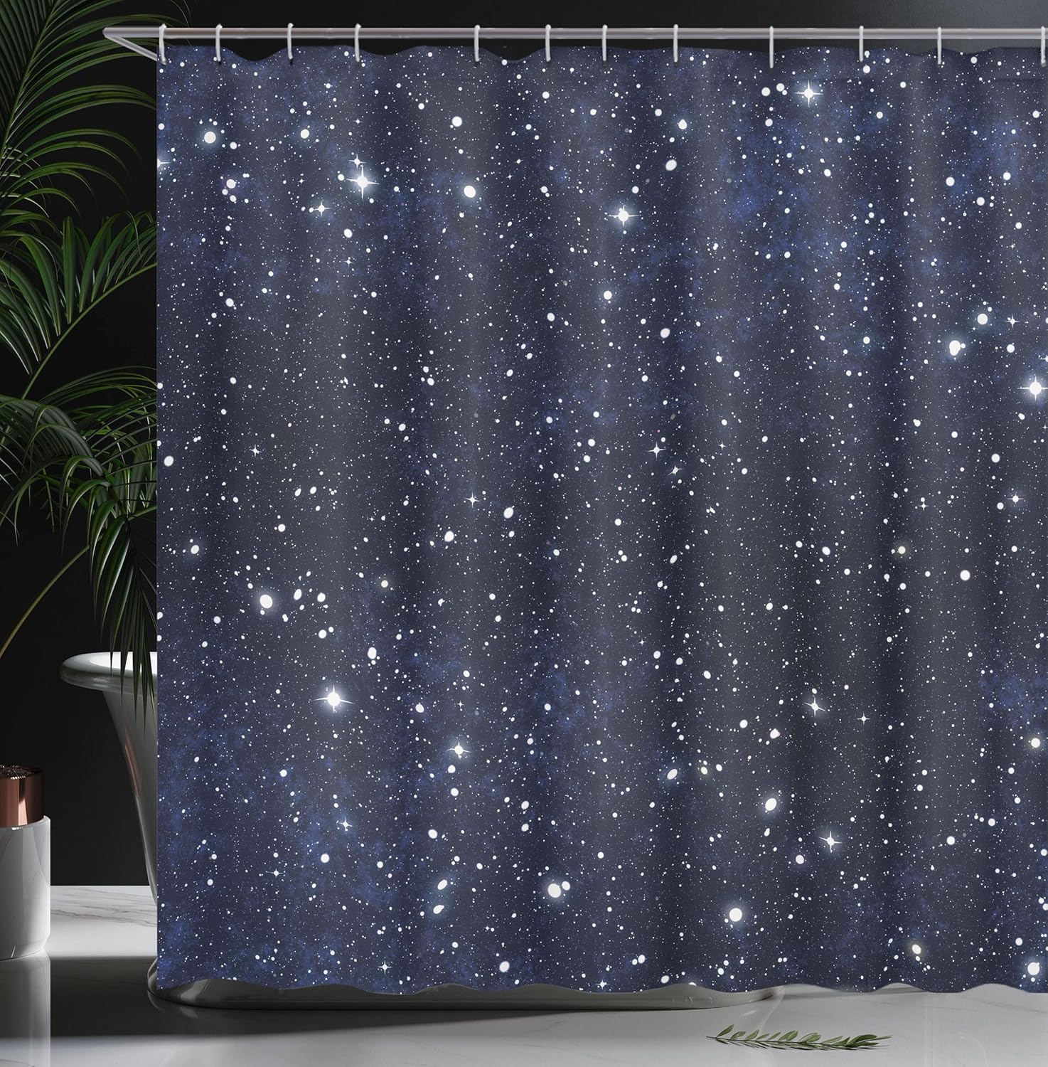Ambesonne Night Shower Curtain, Composition Dots Sky Theme Abstract Style Arrangement Cosmos Concept Print, Cloth Fabric Bathroom Decor Set with Hooks, 69" W x 75" L, Dark Blue White