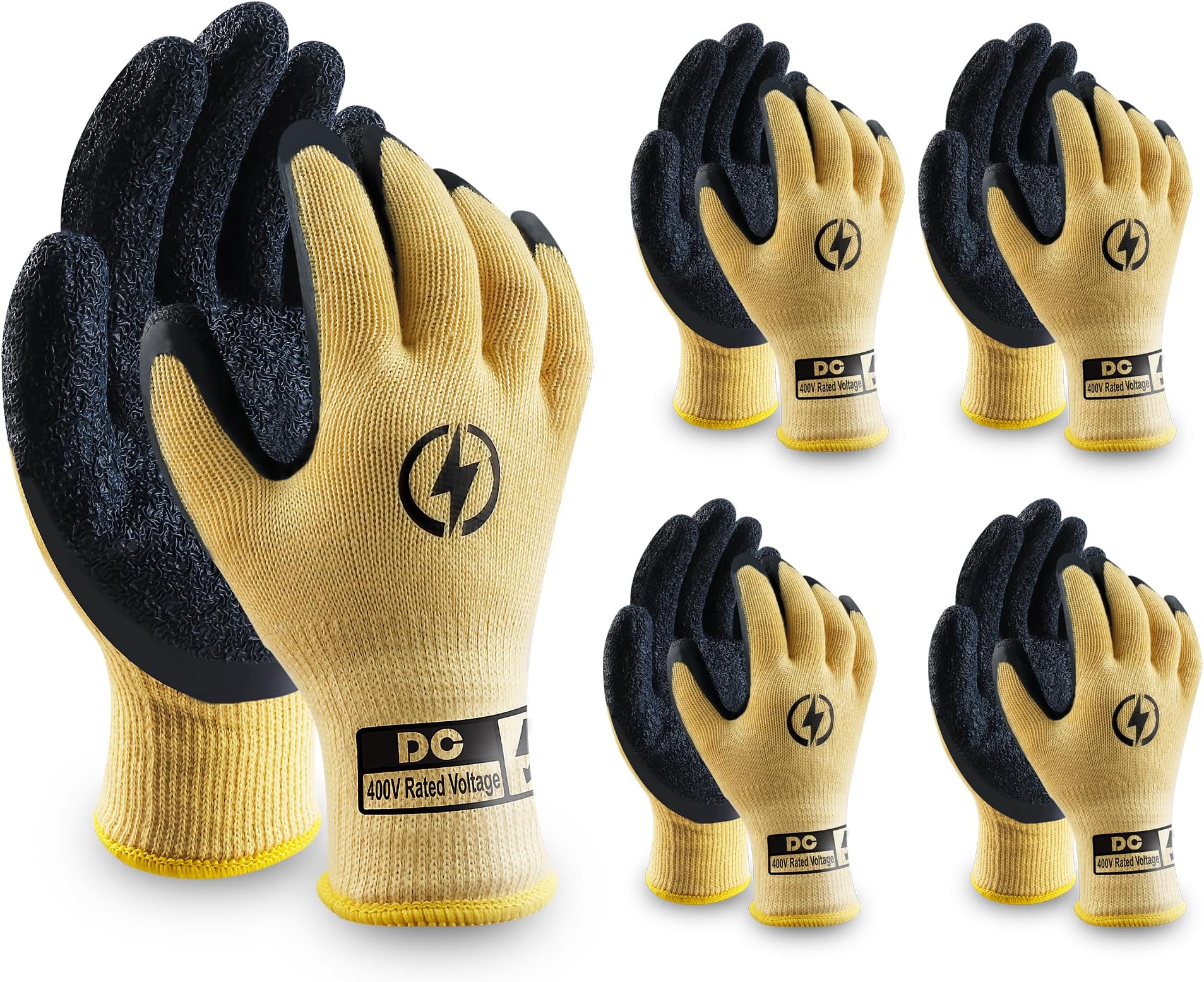 DongChu 5 Pairs Insulated Electrician Gloves 400V Voltage Resistant Gloves Flame Retardant Work, Electrical Rubber Non-slip Texture Design for Electricians Prevent Shock