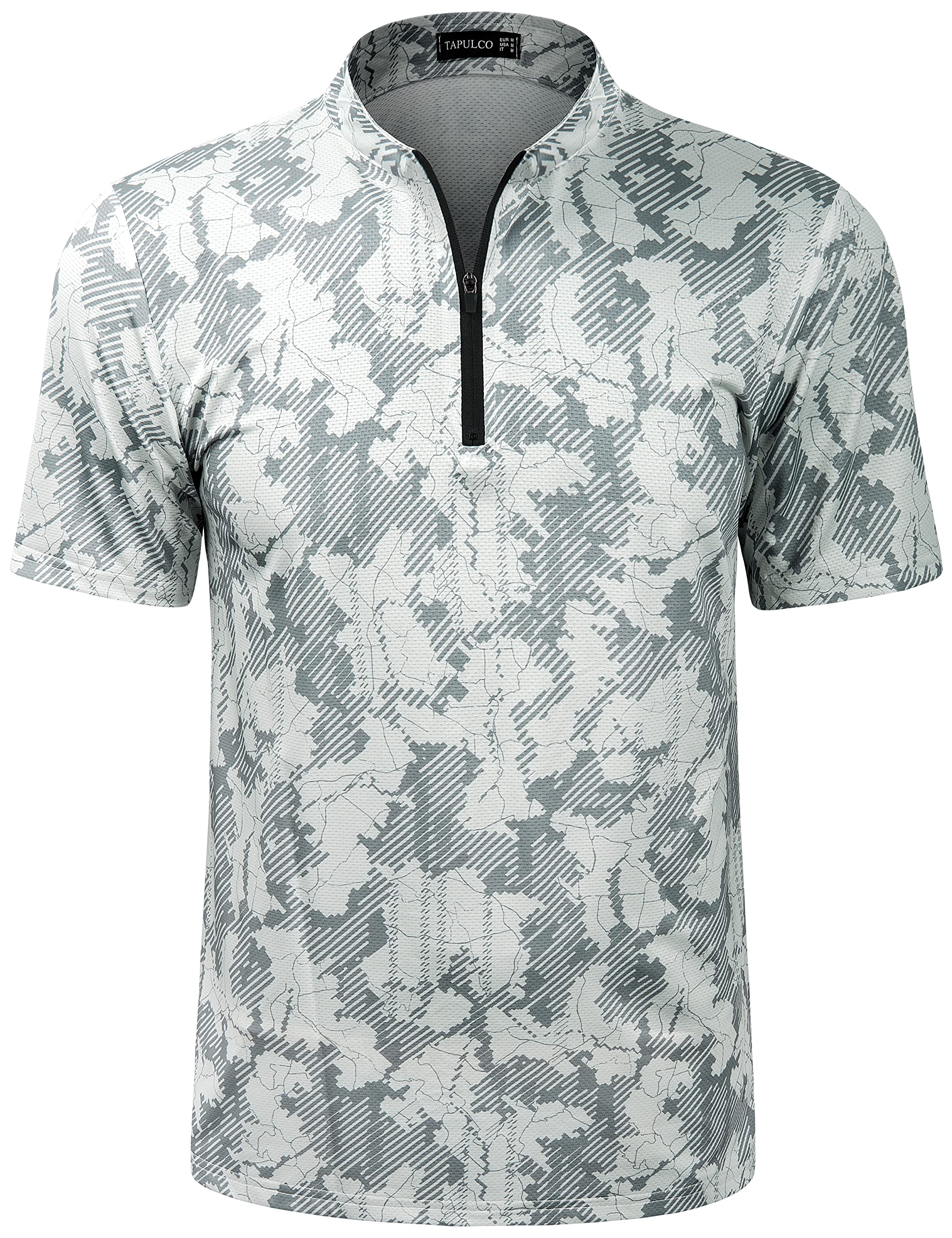 TAPULCOMens Quick Dry Quarter Zip Performance Modern Printed Casual Sports T-Shirts Athletic Pullover Outdoor Hiking Tee