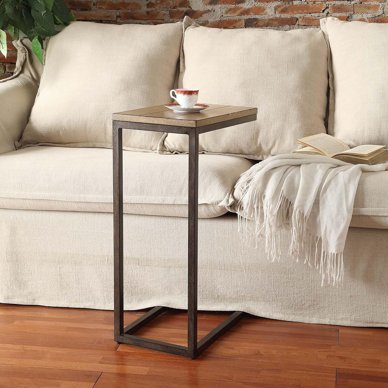 Carolina Chair & Table Ashley Co Sayer Rectangular Small Computer Tray C Table – Durable Glass and Metal Side Tables - Industrial Style Space Saving Modern Furniture for Home, Office (Chestnut/Black)