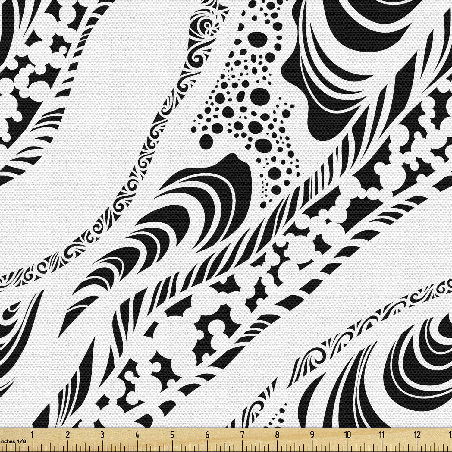 Ambesonne Abstract Fabric by The Yard, Animal Skin Patterns Monochrome Zebra Panther Lion and Other Creatures, Decorative Fabric for Upholstery and Home Accents, 3 Yards, Black Ivory