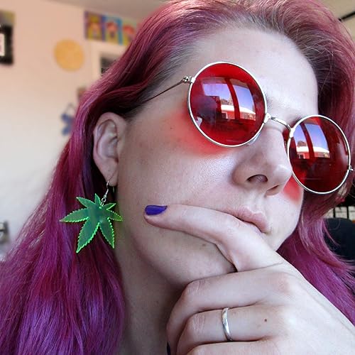 Miniatura 6 de Big Neon Green Pot Leaf Dangle Earrings, 420 Weed Marijuana Jewelry, Hypoallergenic Nickel Free Hooks