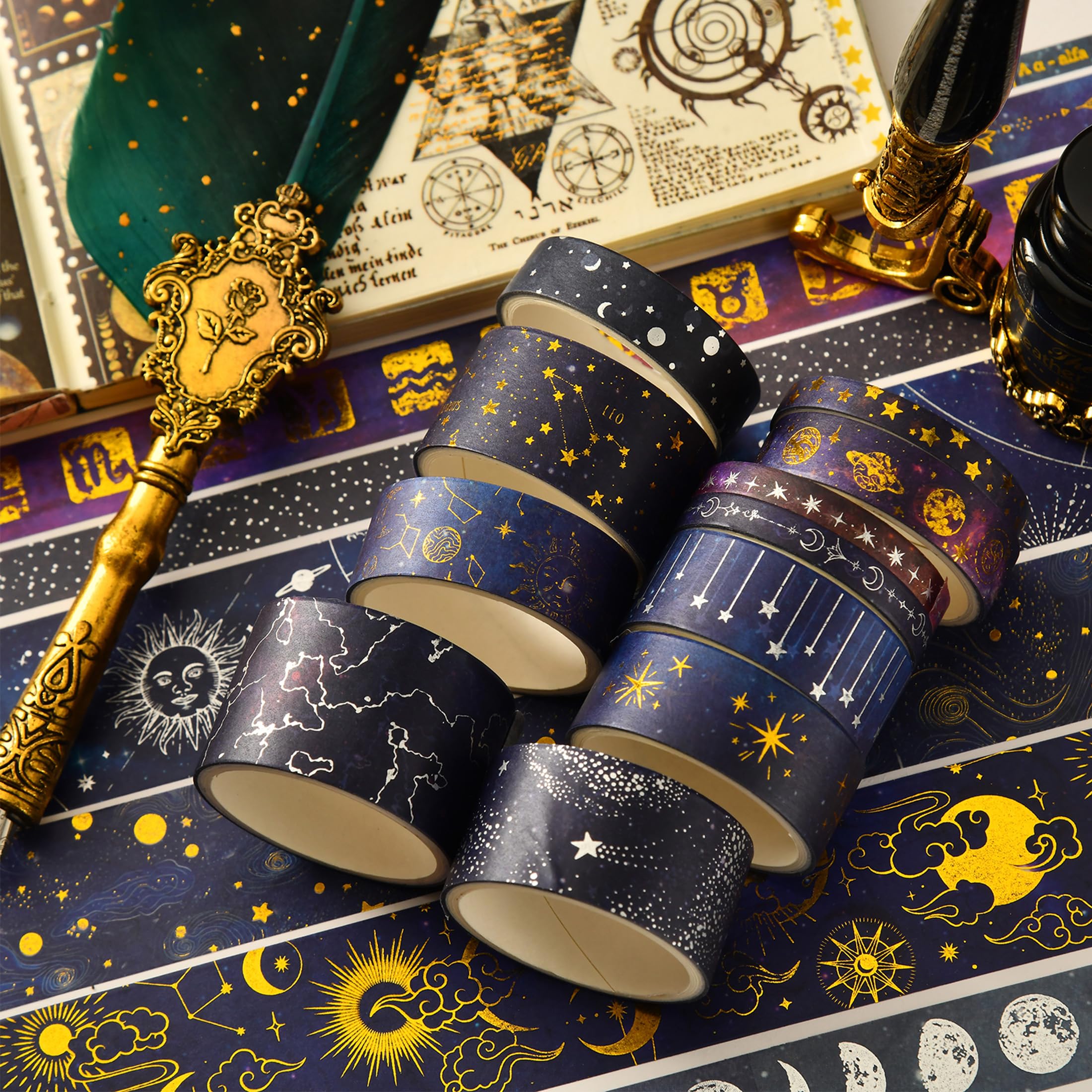 Juego De Cintas Washi Para álbum De Recort, Cinta Adhiva Para Planificador, Papelería Linda, Decoración De Galaxia, Cielo Trellado, Trellas Plateadas, Lote De 10 Piezas, Nuevo, A Granel - AliExprs