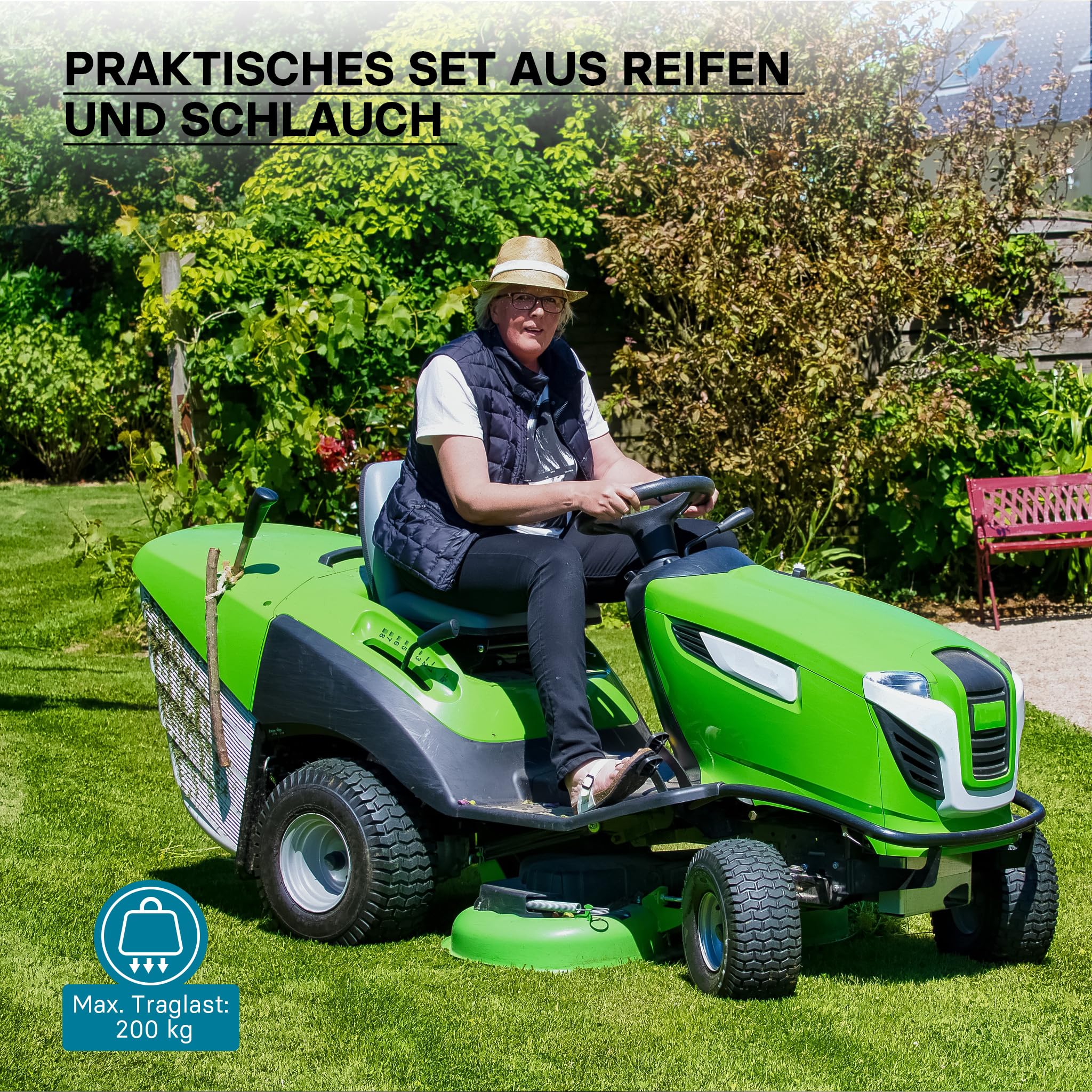 Wiltec Reifen für den Aufsitzmäher 15x6.00-6 4pr mit Schlauch und geradem Ventil Komplettrad Rasentraktor