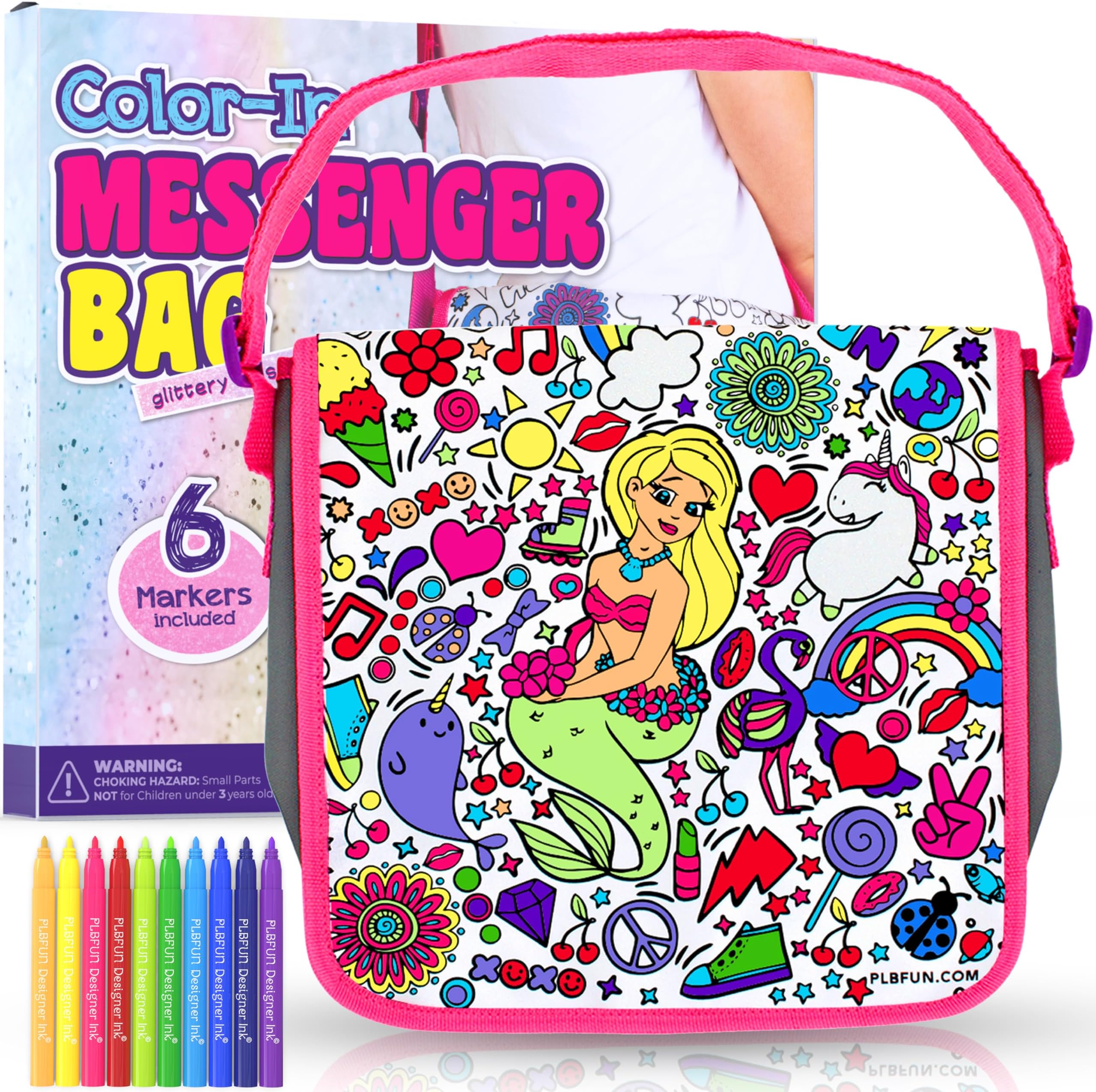 PURPLE LADYBUG Colour Your Own Messenger Bag Kit - Creative Craft Gift with 6 Vibrant Markers for Girls Aged 6-12, Perfect for Birthdays and Year-Round Fun in Arts and Crafts, Great Gift Idea