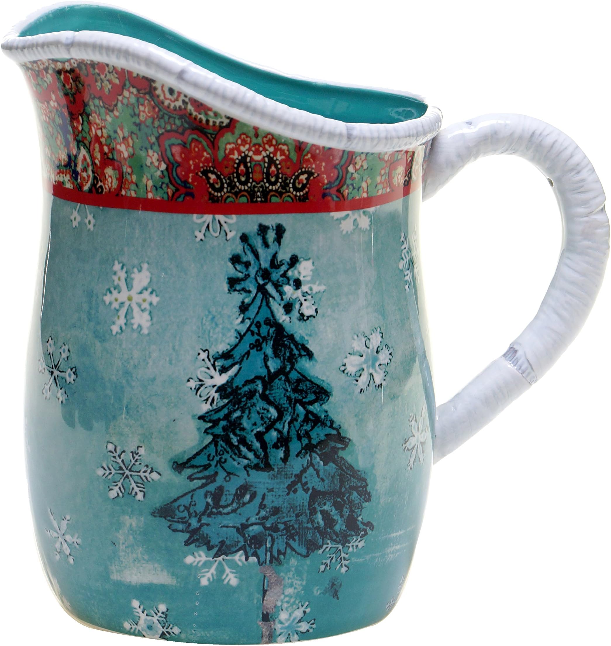 23557 Poetic Wanderlust 2.75 Quart Folklore Holiday Pitcher, Ceramic, Multicolor