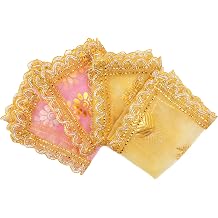 Set of 4 Decorative Chunari Cloth Chunni Puja Indian Traditional Cultural Festival Decoration ChunrSize-20 Inch X 13 InchMATA Ki Chunri for Statue Chowki Aasan Mat Frame Home DecorPink,Golden