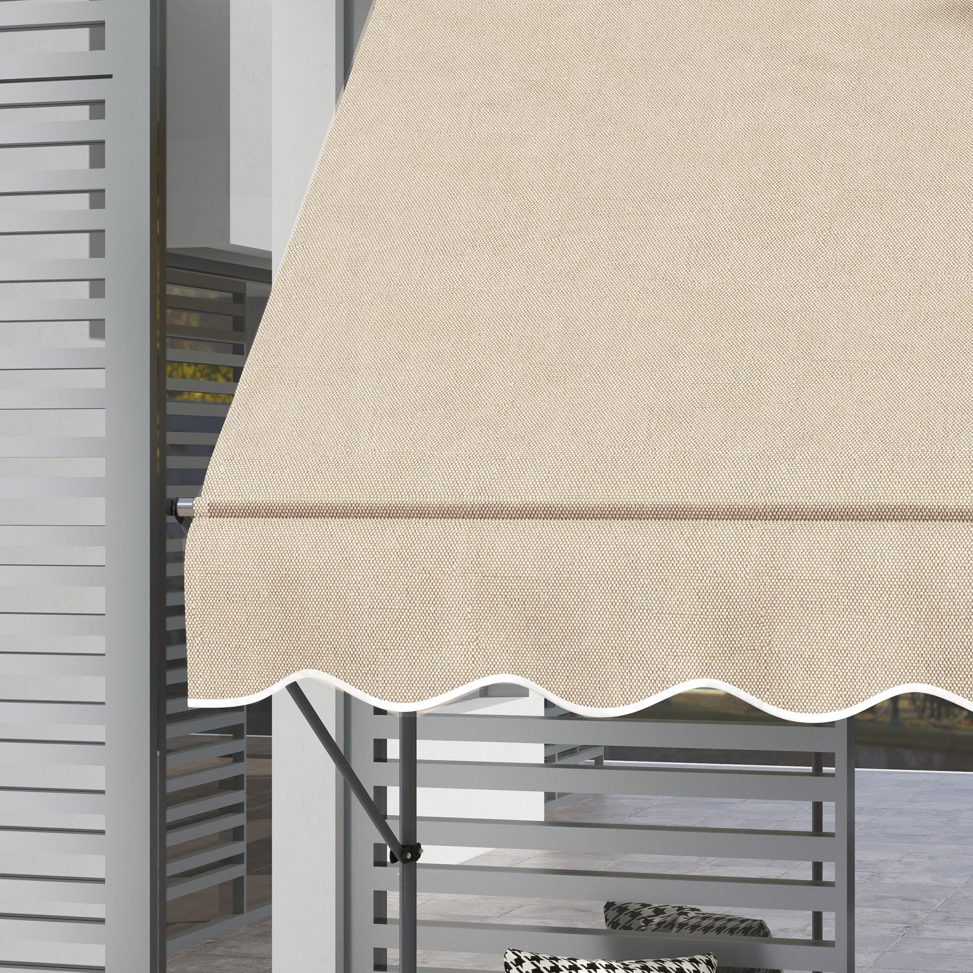 Outsunny Store banne autoportant Manuel auvent rétractable 1,5L x 1,2l x 2,1-3H m Inclinaison réglable pour Balcon sans Trous à percer métal alu Polyester Sable