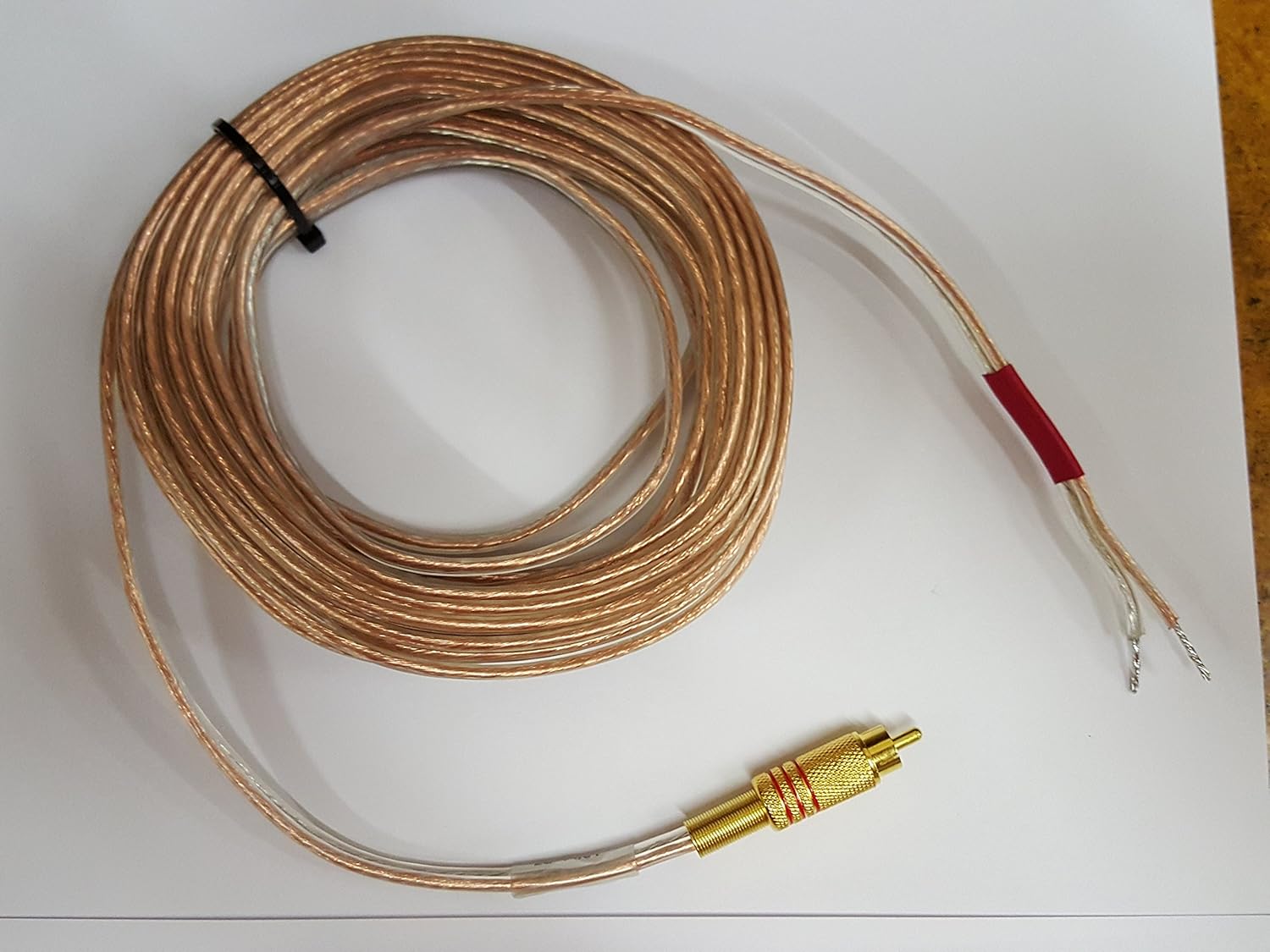 Pair of Gold Plated Metal RCA (Phono) Red/Black Connectors to Open 16 awg Speaker Wire Leads (Heavy Duty 16 Gauge Perfect for Amplifiers and Subwoofers) 25 Feet