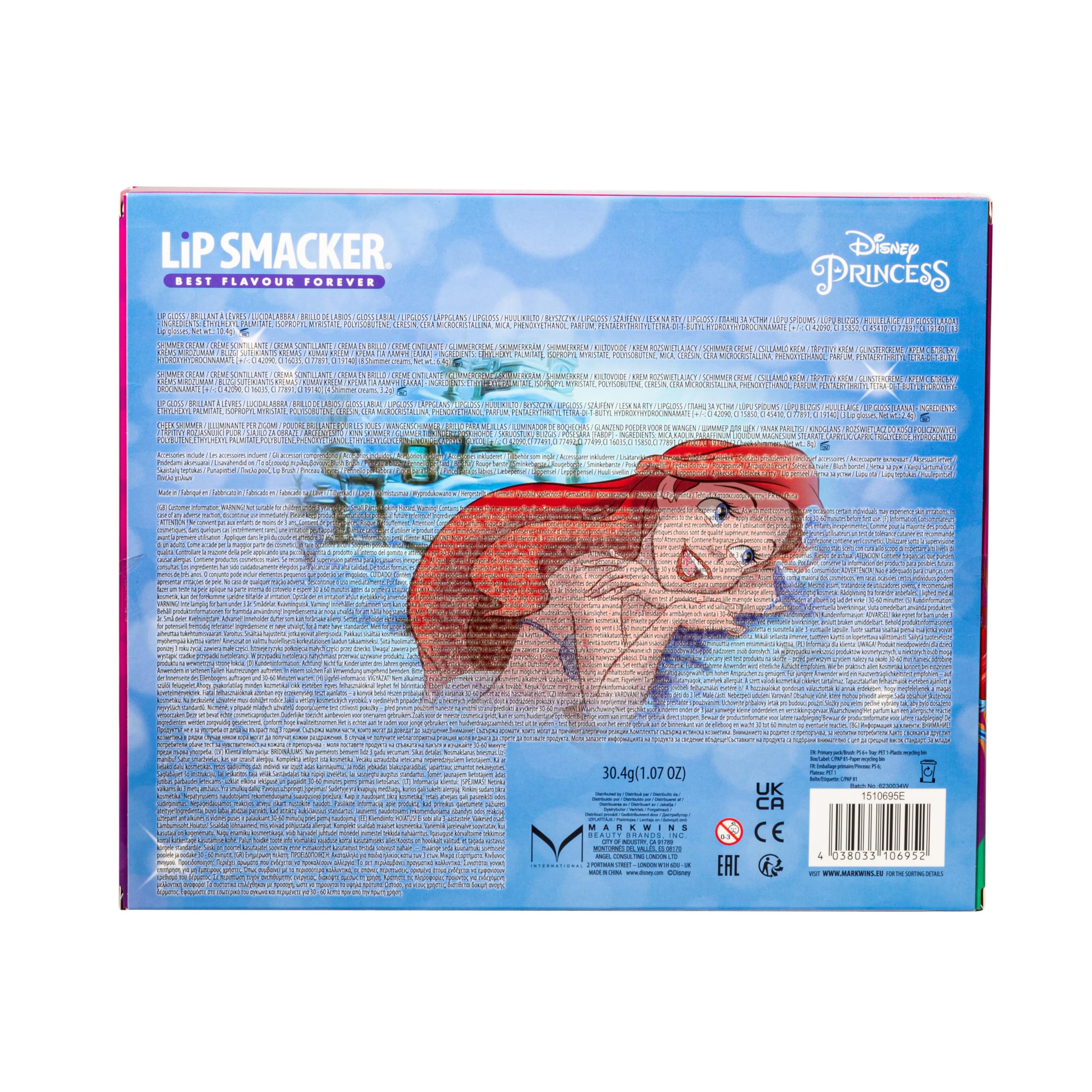 Lip Smacker Princess Ariel Travel-Ready Beauty Case, Valigetta Trucchi Bambina con Palette di Ombretti Luminosi, Rossetti e Smalto Unghie, Accessori Inclusi, per un Look da Principessa Disney