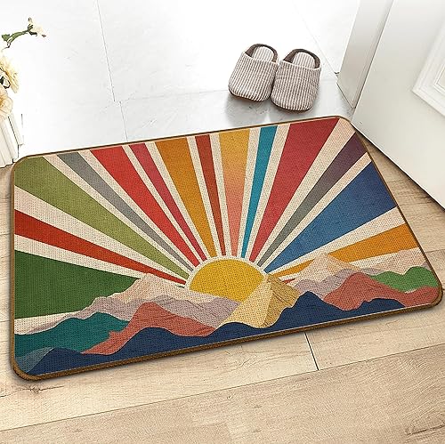 Miniatura 5 de Tapete bohemio para puerta de entrada interior, montaña, para interiores y exteriores, para decoración del hogar, tapete bohemio antideslizante para