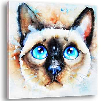 シャム猫　アート　絵画　極美品 シャム猫絵画油絵動物ペットオリジナルアート動物アートワーク